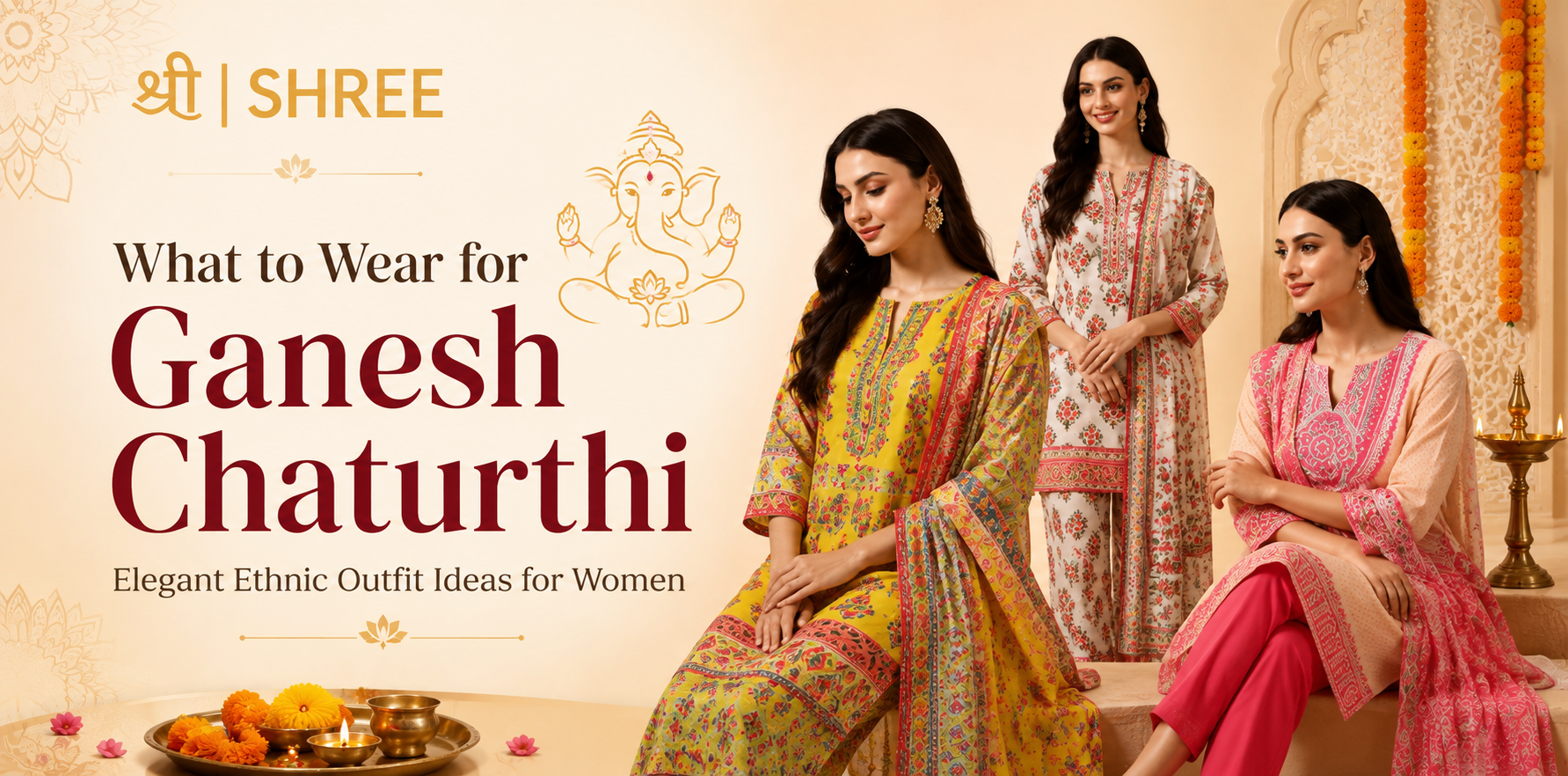 Elegant ethnic outfit for women celebrating Ganesh Chaturthi – SHREE festive fashion