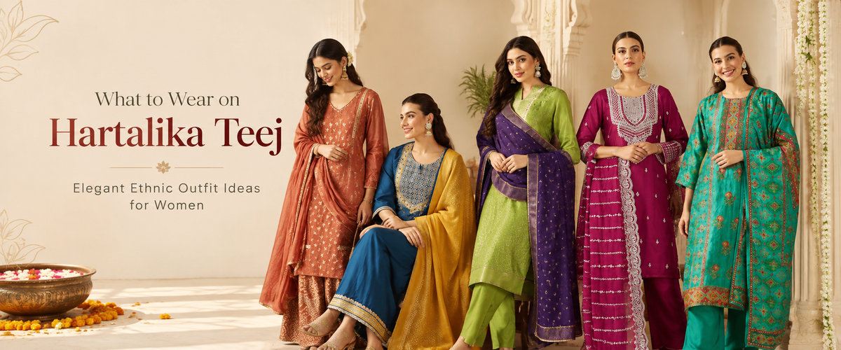 Women wearing elegant ethnic outfits for Hartalika Teej