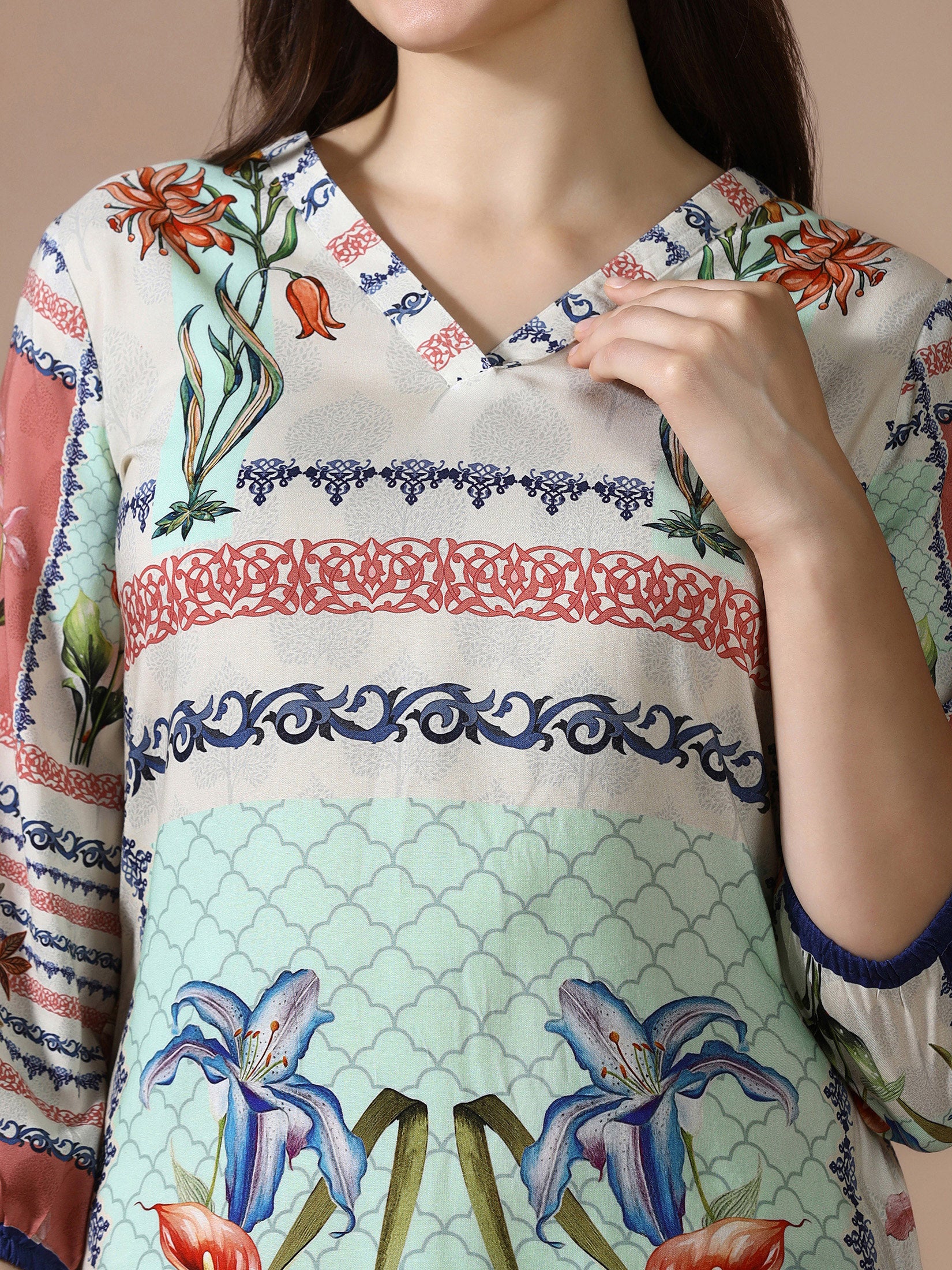 Women Liva Beige Printed Co Ord Set