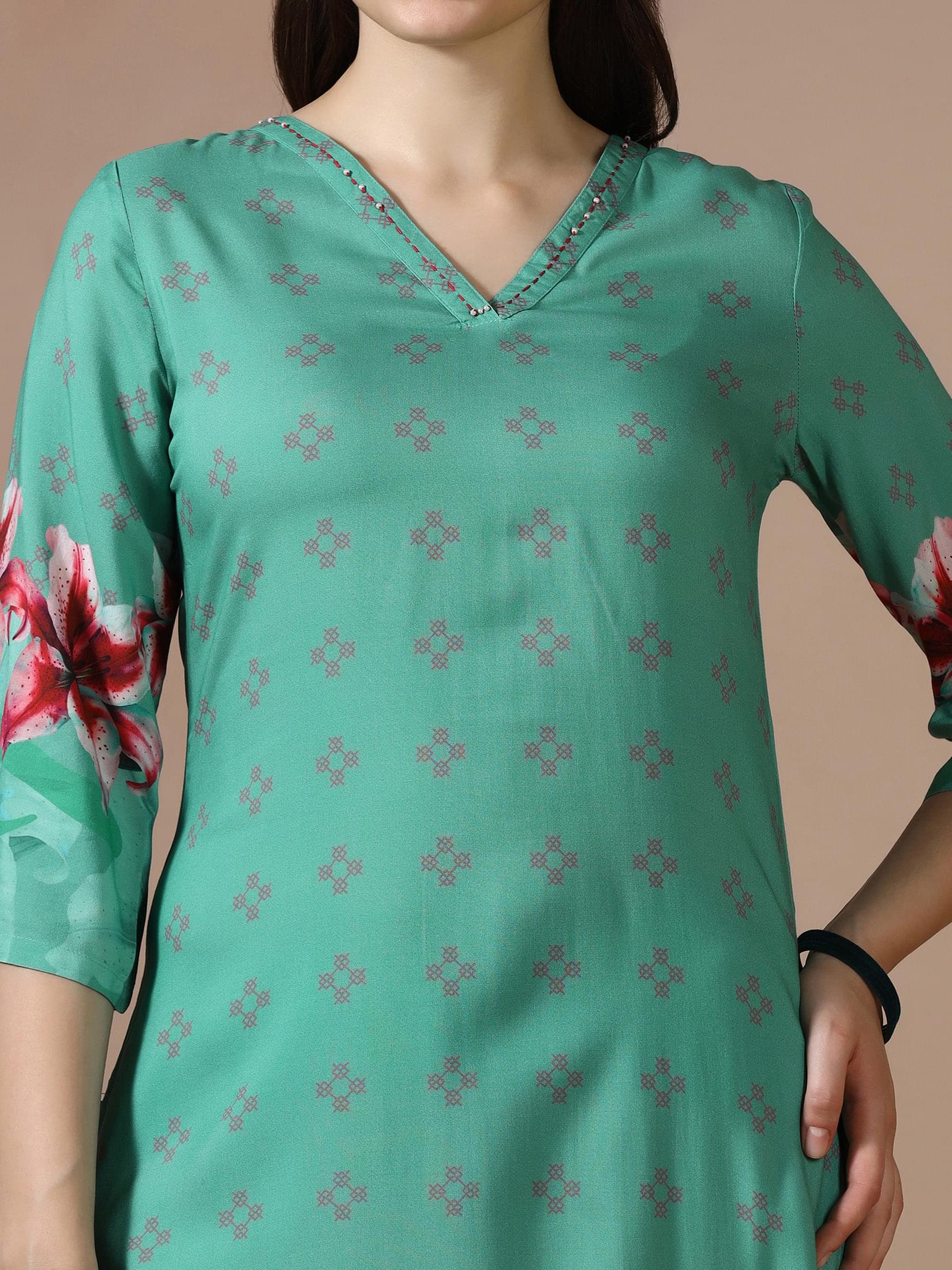 Green Liva Printed Co Ord Set.