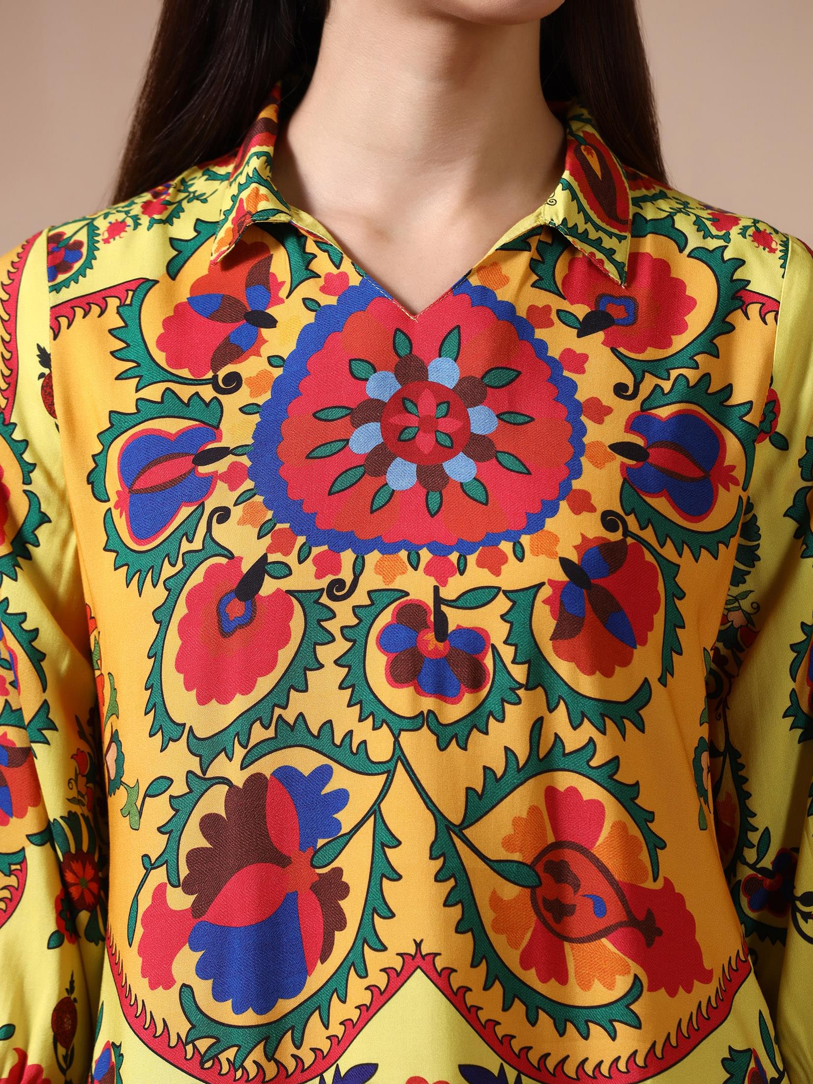 Women Liva Yellow Printed Co Ord Set.