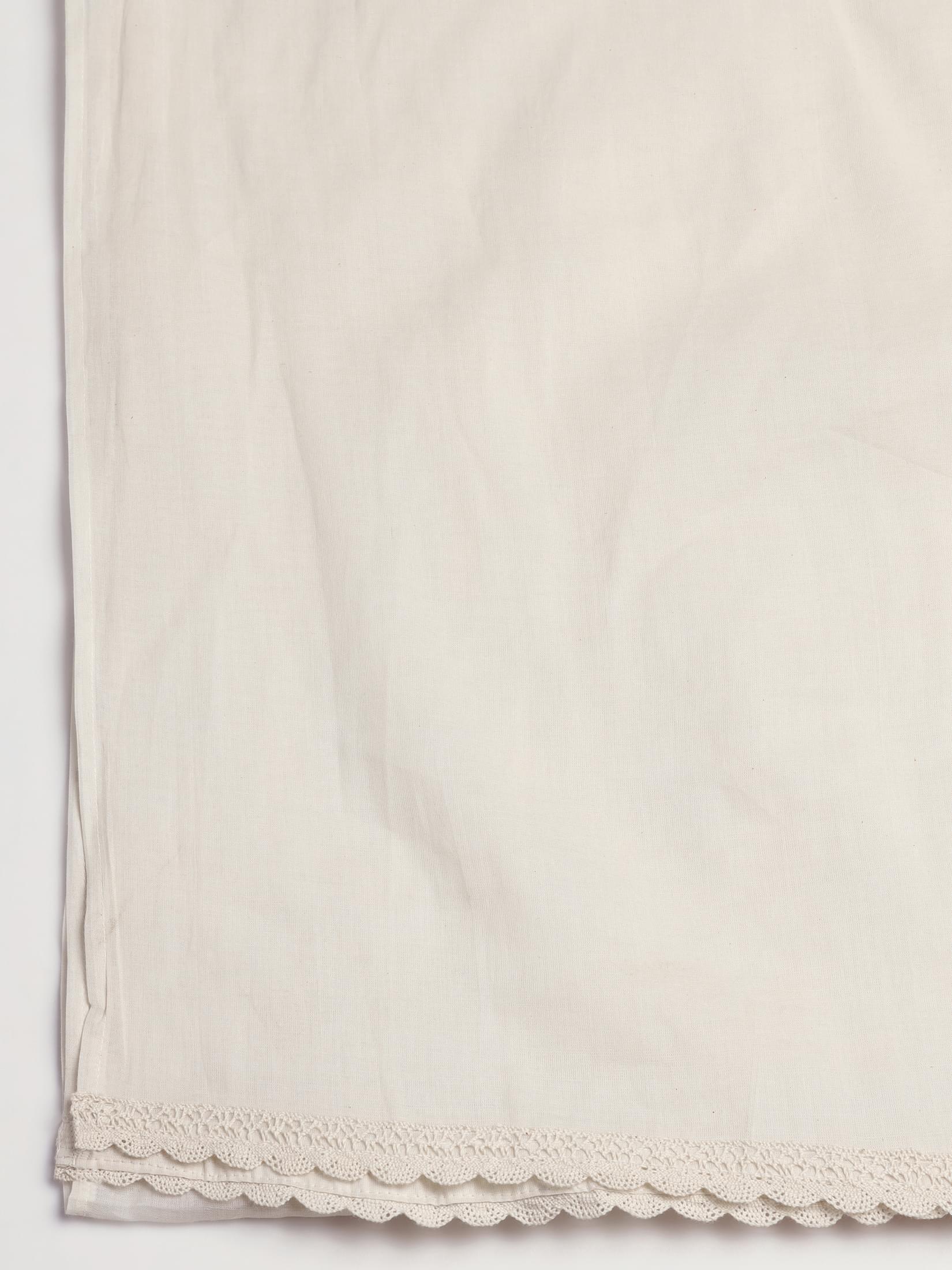 Women Cotton Off White Embroidered Kurta Comfort Pant With Dupatta.