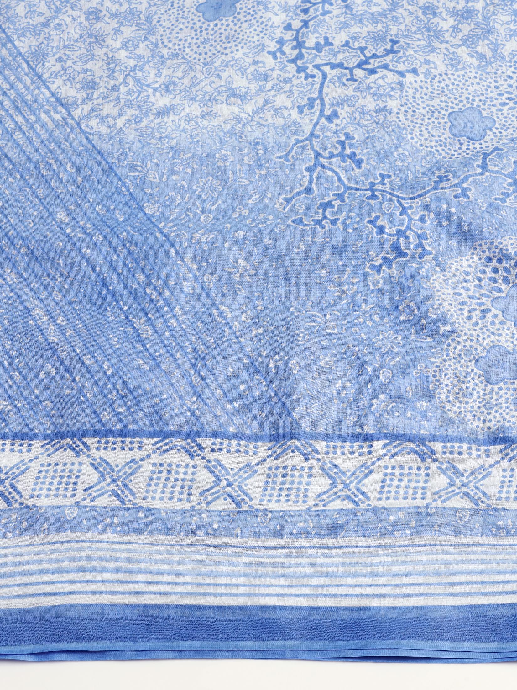 Women Cotton Blue Printed Kurta Trouser Dupatta.