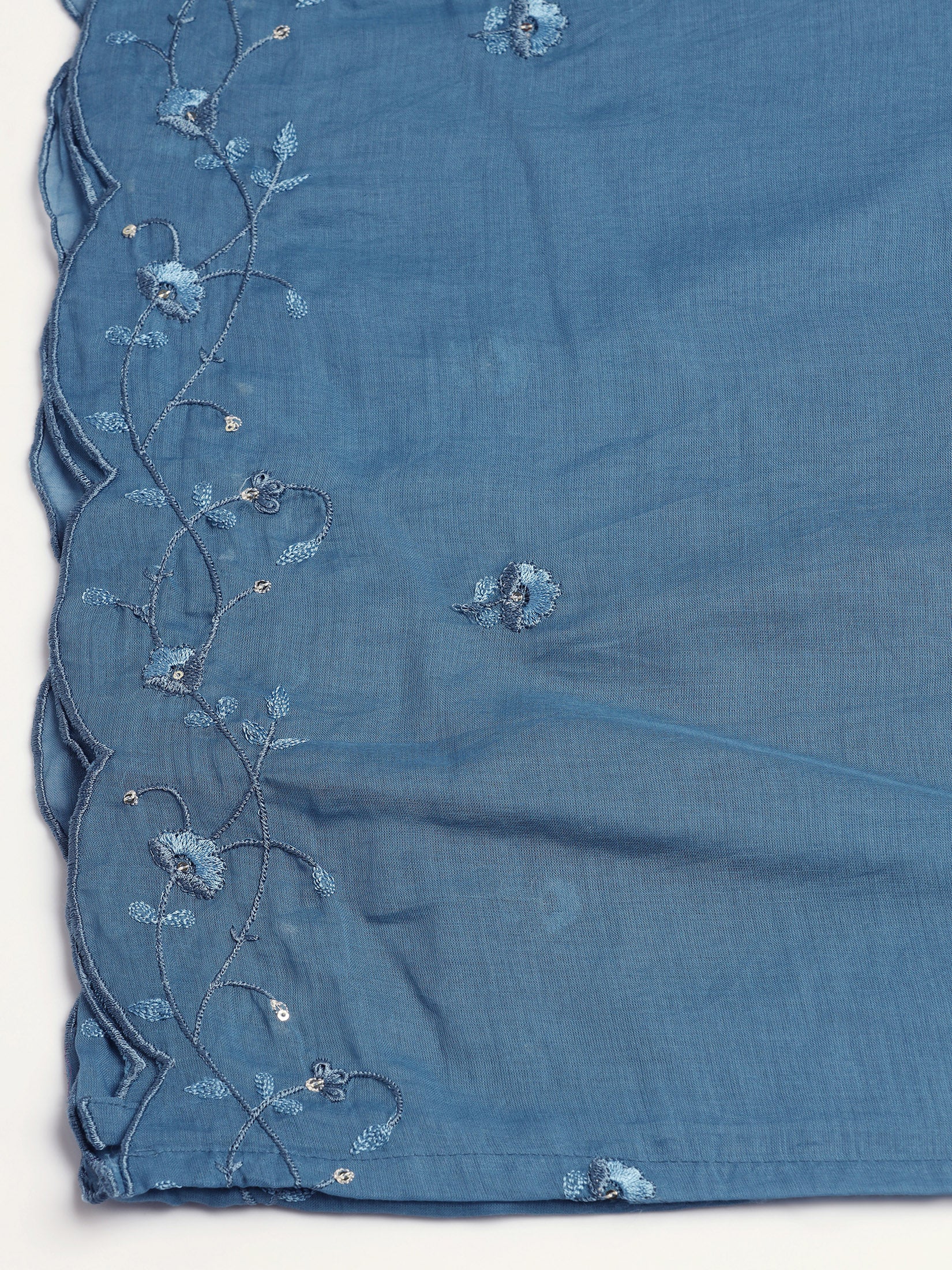 Women Cotton Blue Embroidered Kurta Comfort Pant Dupatta