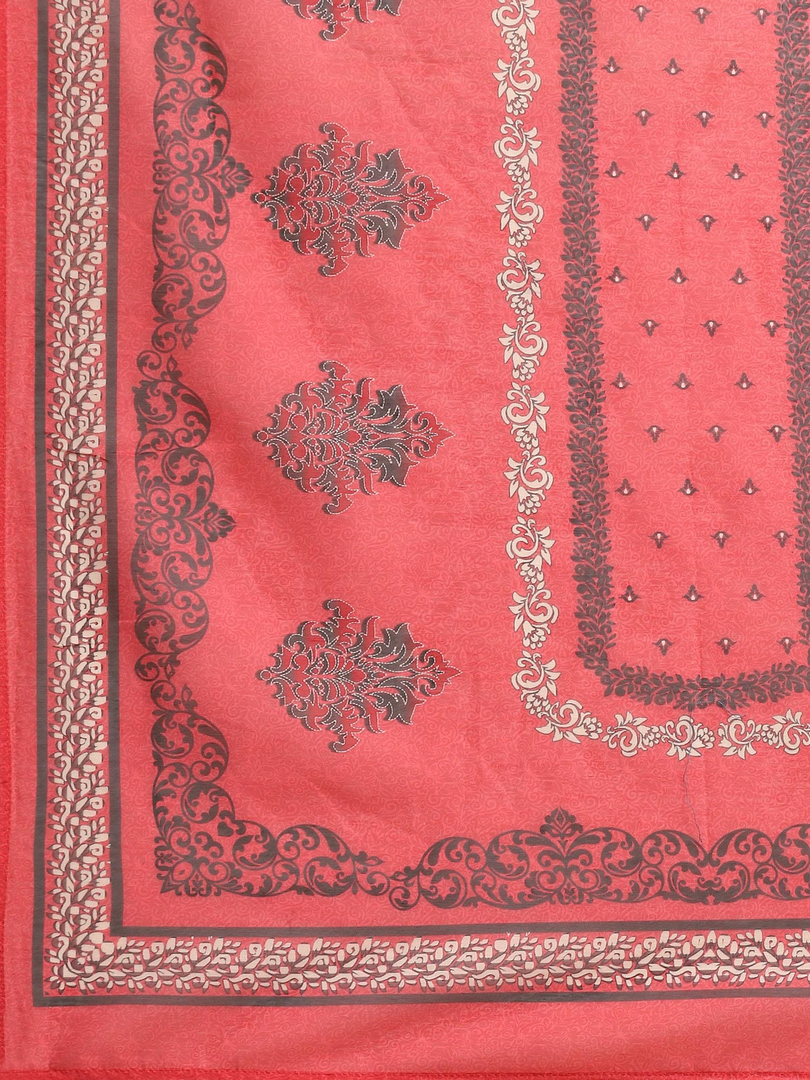 Women Coral Straight Kurta Trouser Dupatta.