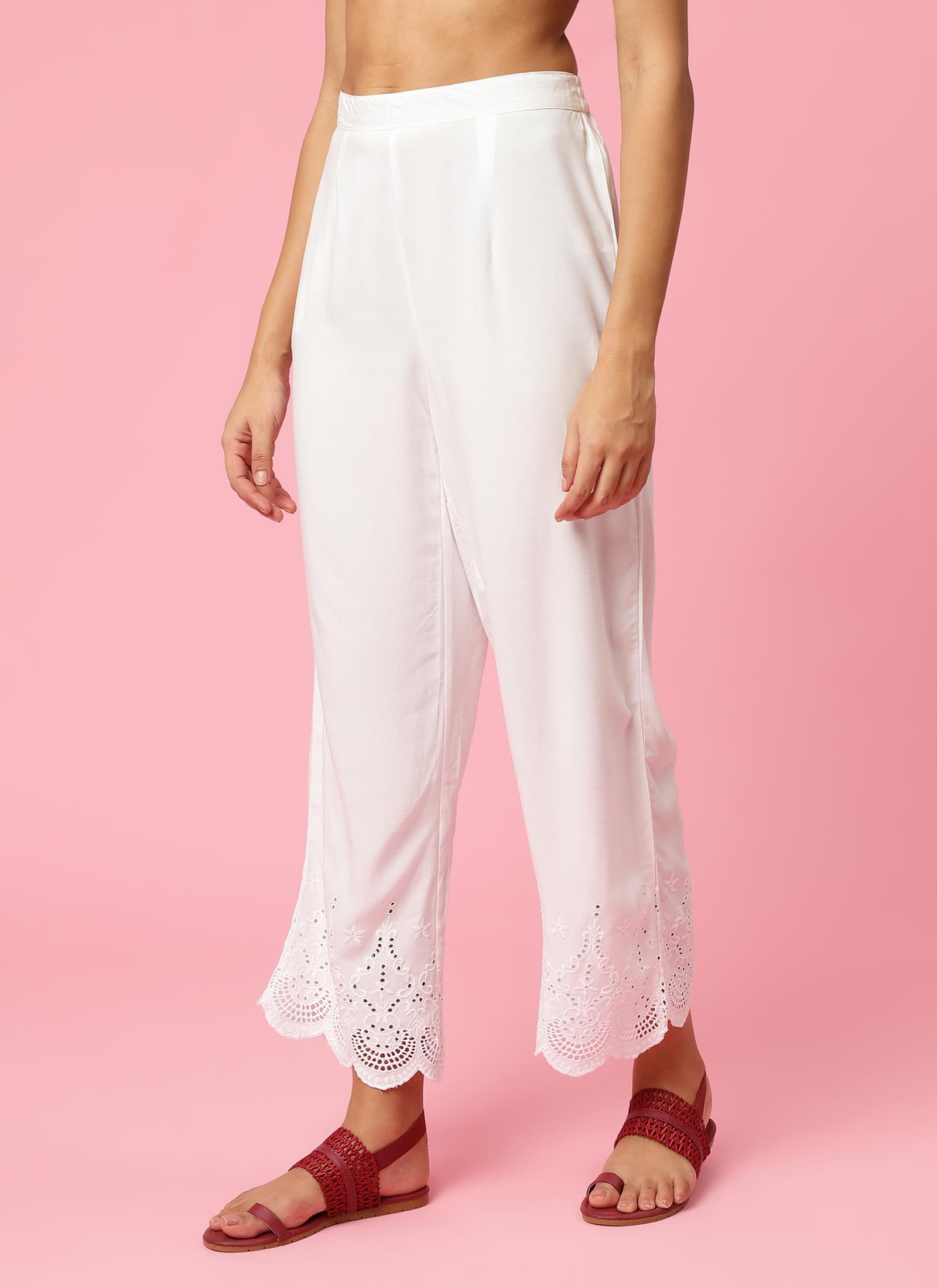 Women White Solid Trouser.