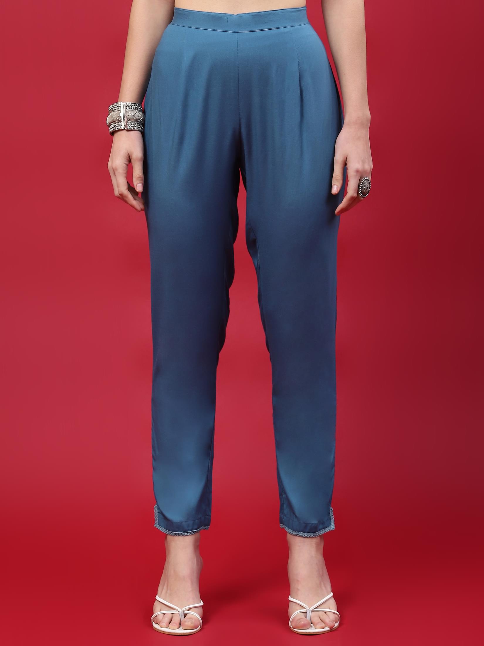 Women Blue Printed Kurta Comfort Pant Dupatta.