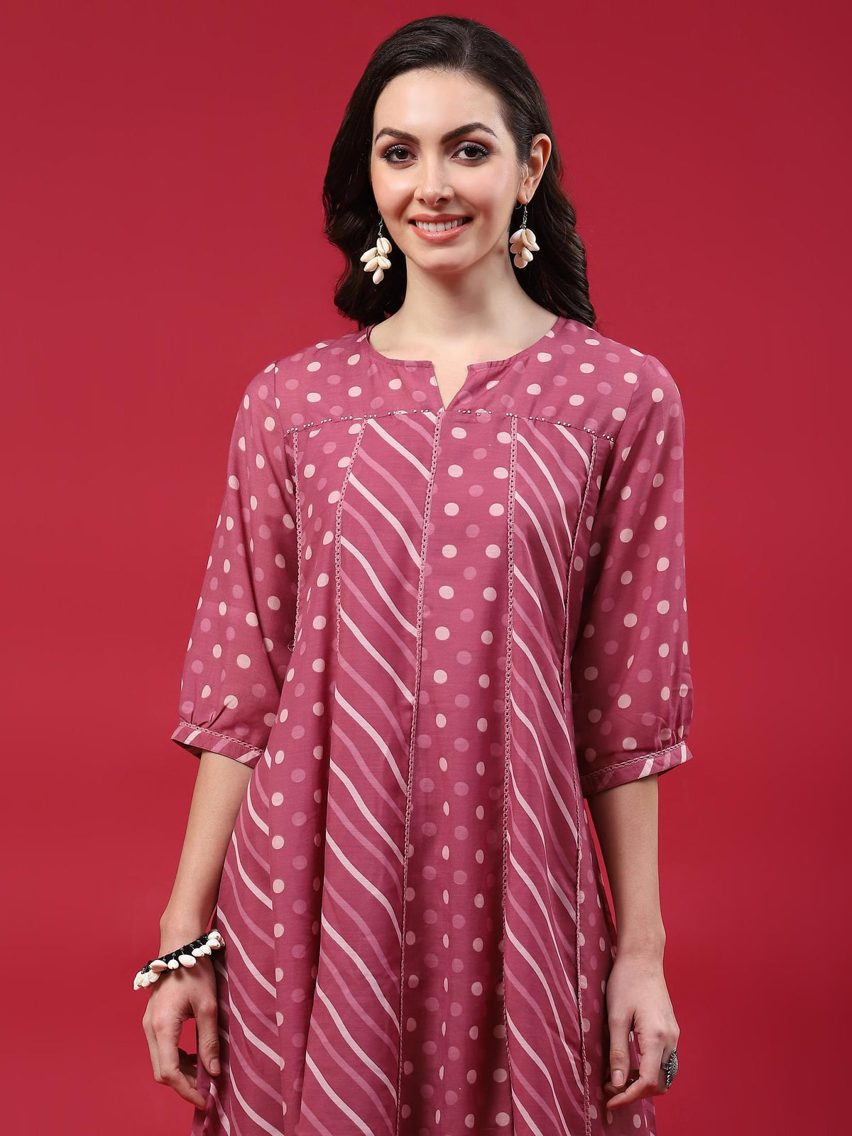 Women Pink Printed Kurta Comfort Pant Dupatta.