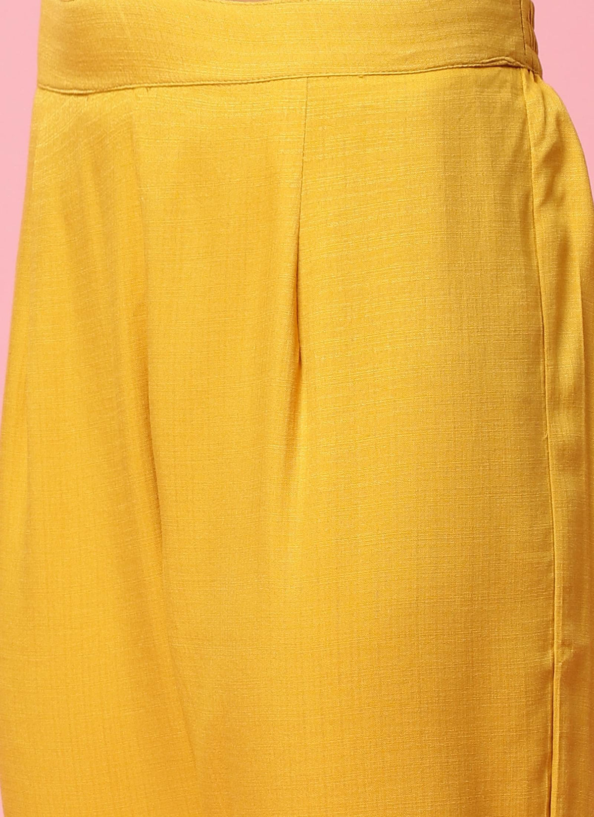 Women Mustard Embroidered Kurta Trouser Dupatta.
