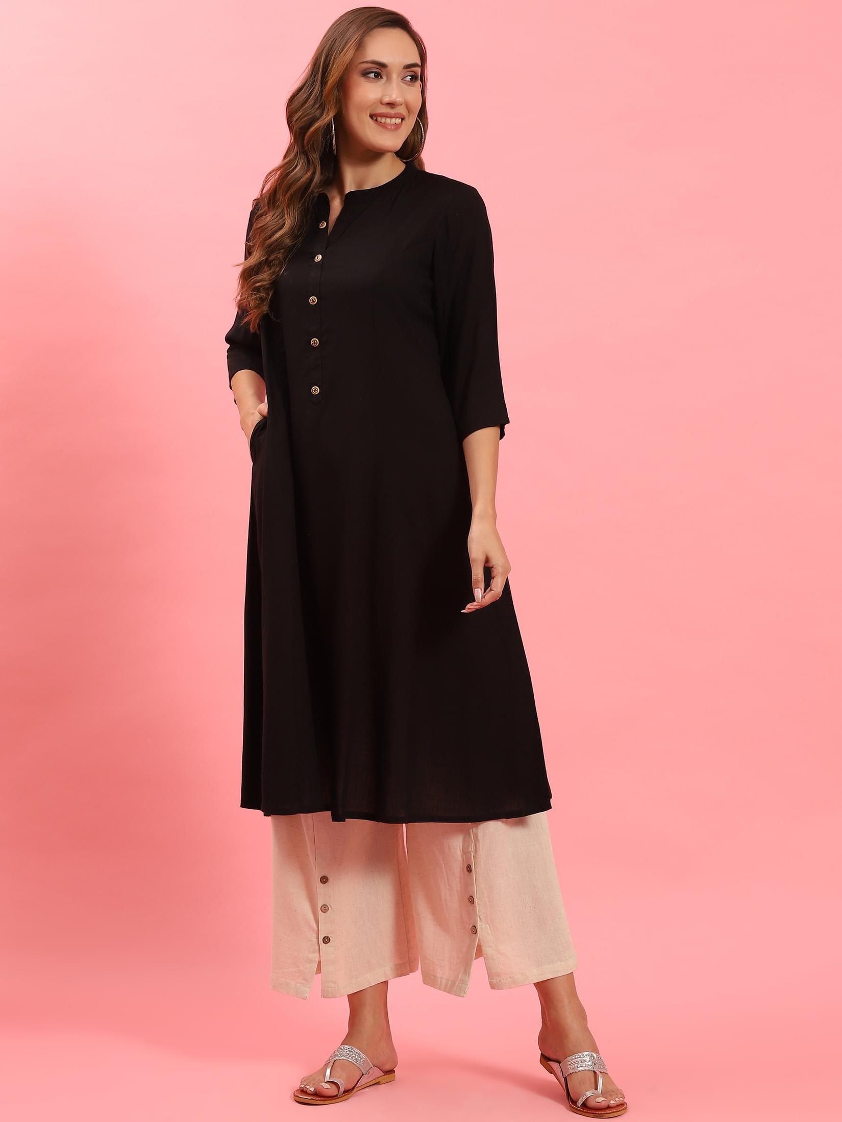 Classic black minimal solid tone everyday casual wear straight kurta