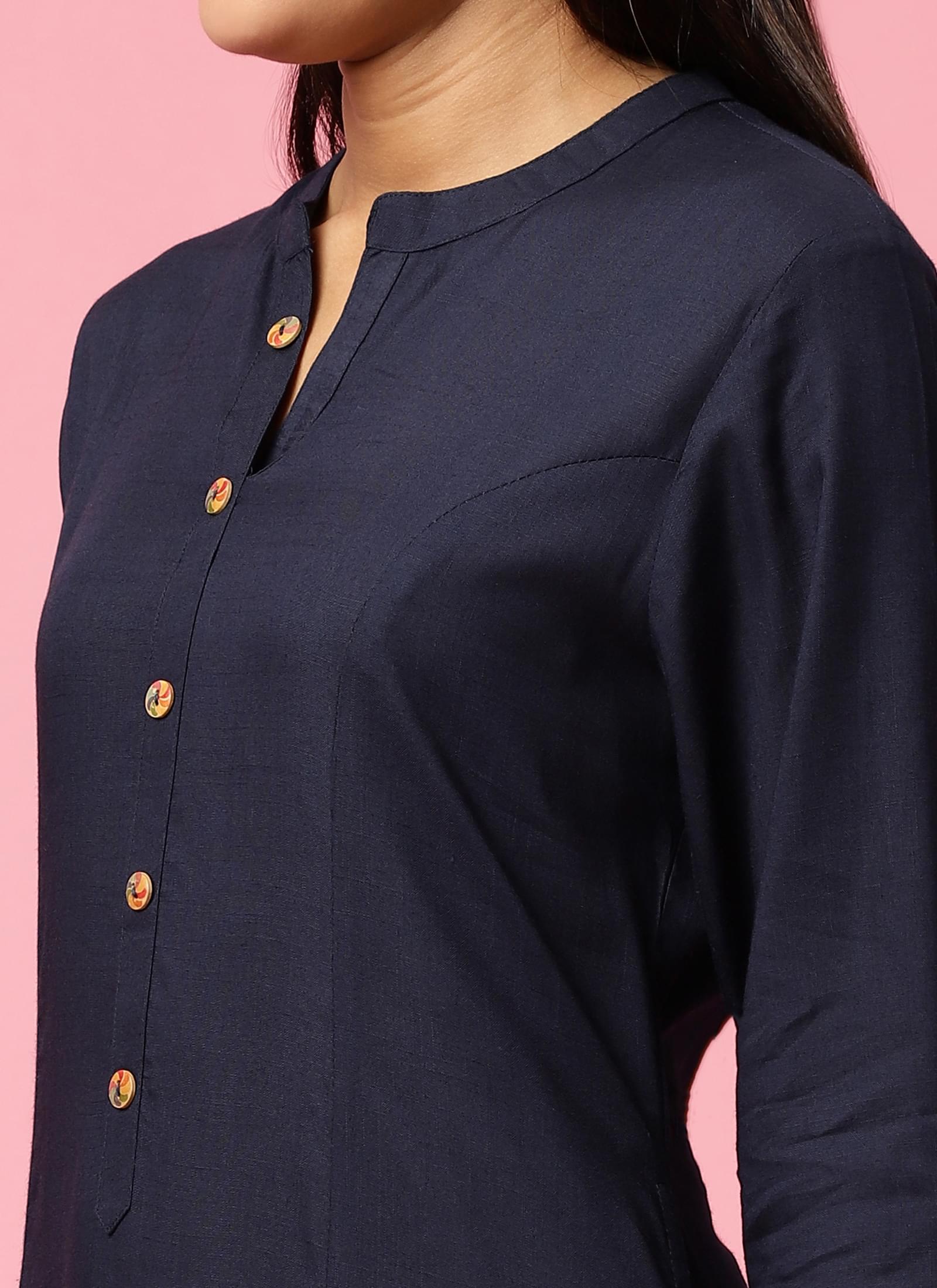 Women Navy Blue Solid Kurta.