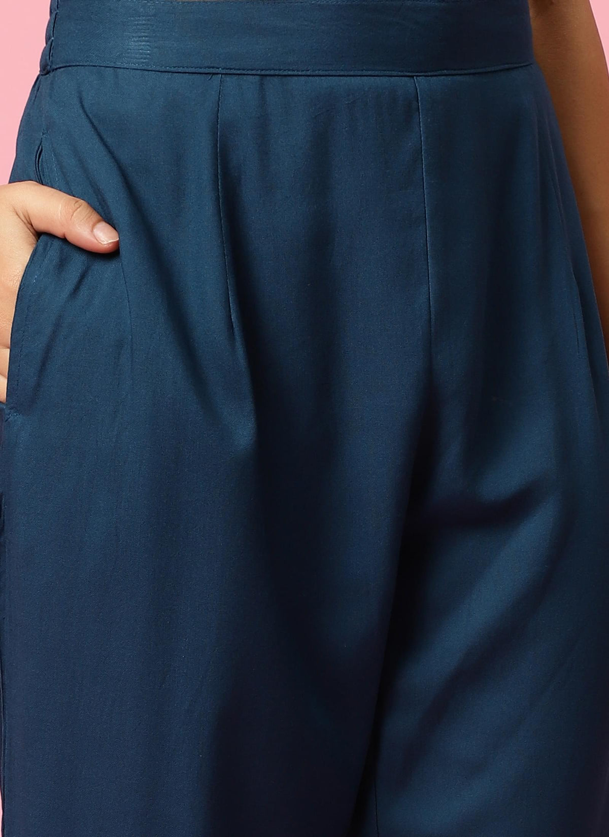 Women Teal Embroidered Kurta Trouser Dupatta.