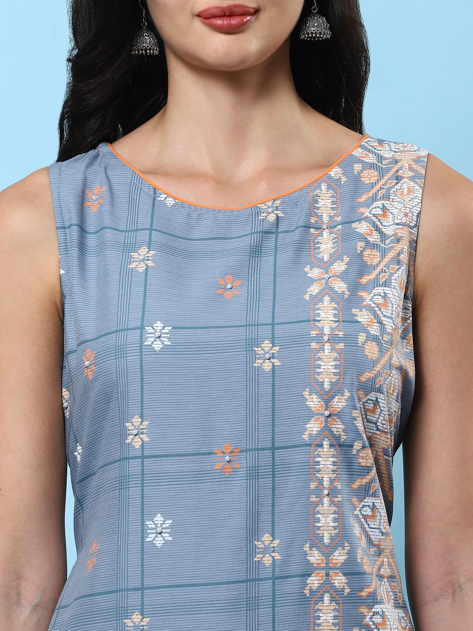 Women Grey Geometric Printed Kurta.