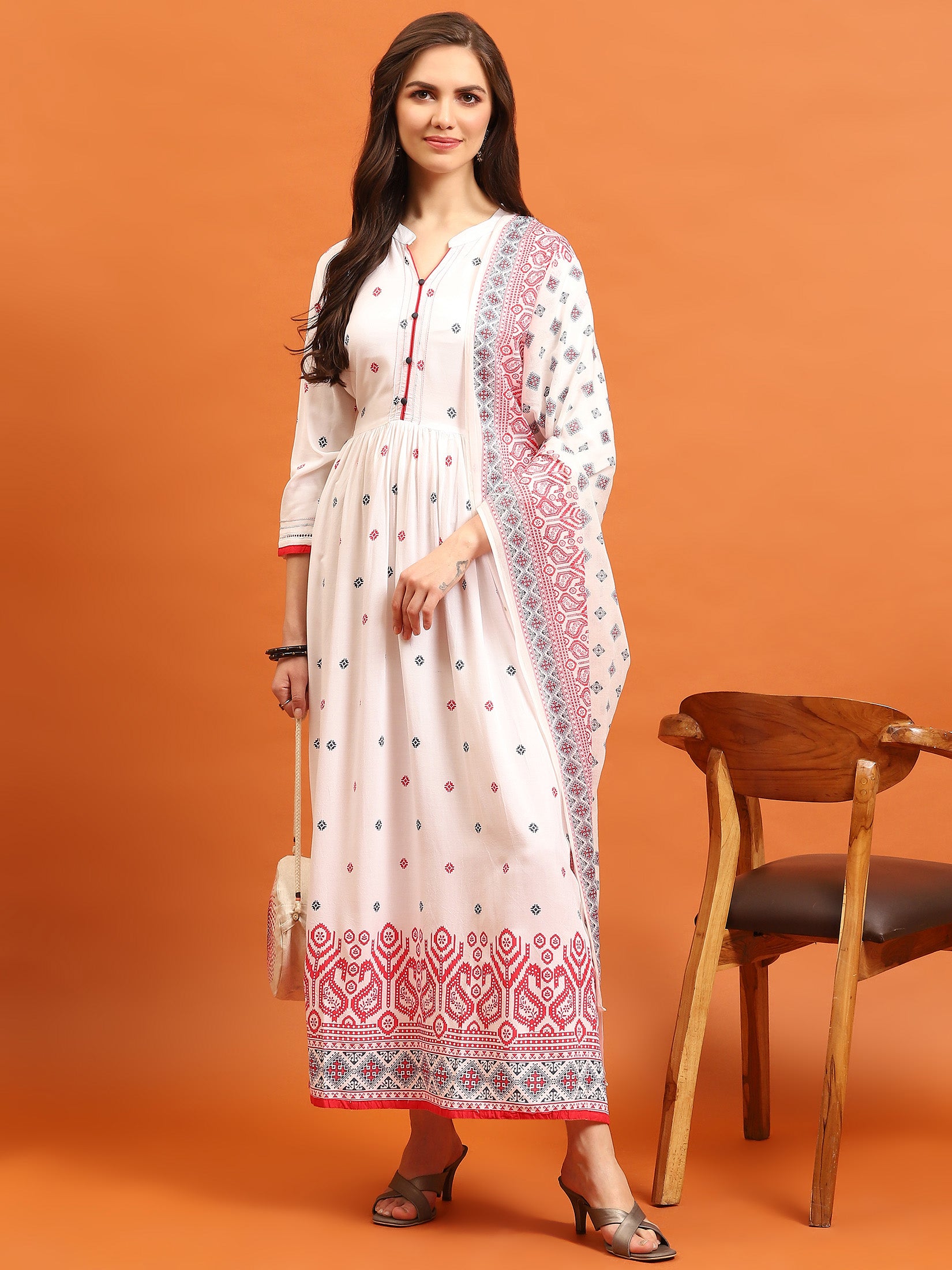 White Dress with Dupatta, Buy Party Wear Dresses at SHREE
