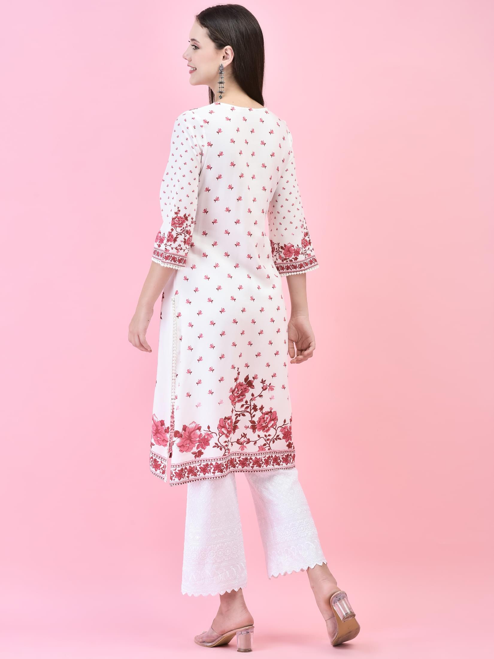 Women Liva (Rayon) Maroon Floral Print Kurta.