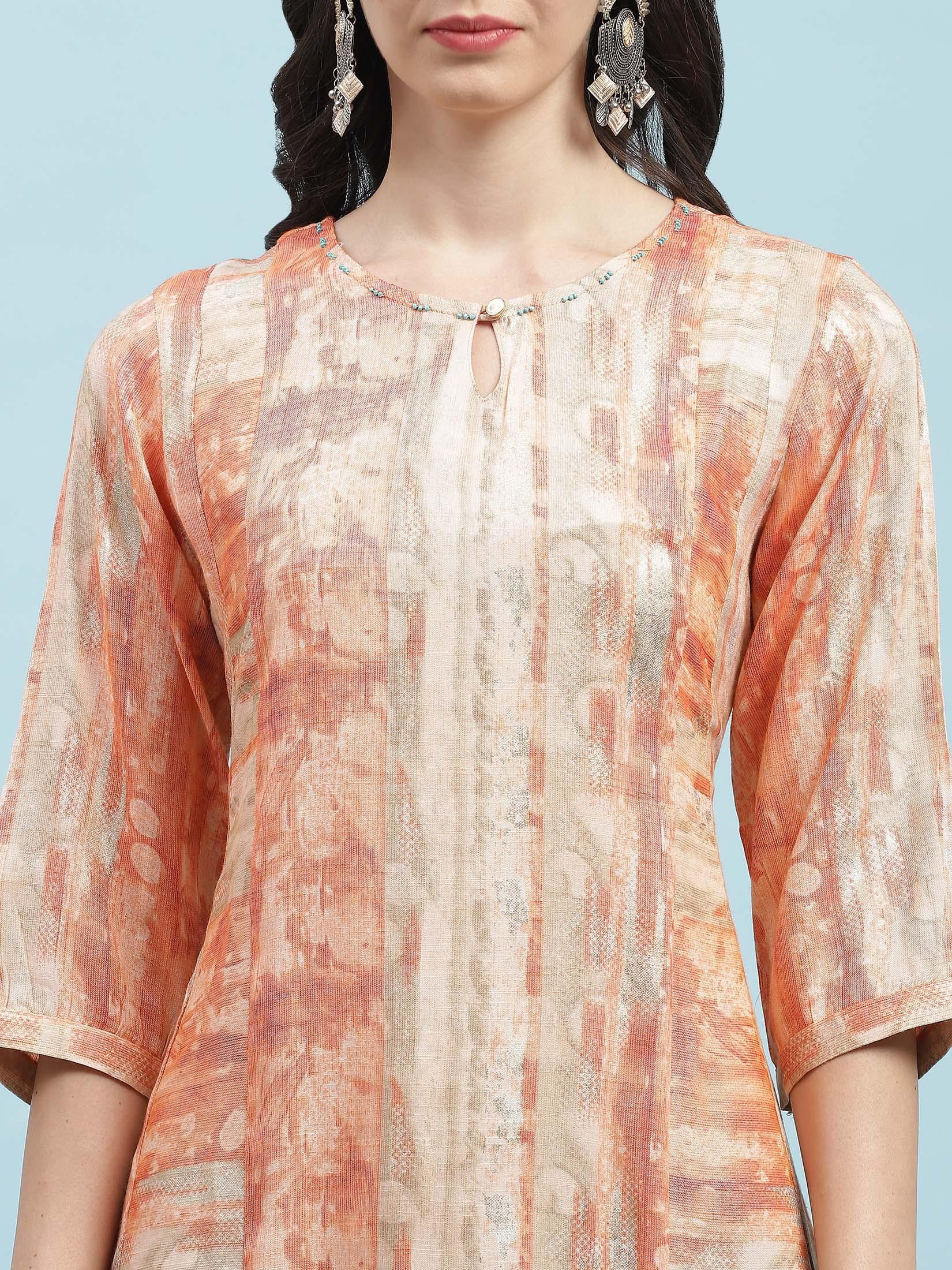 Women Orange Abstract Printed Kurta.