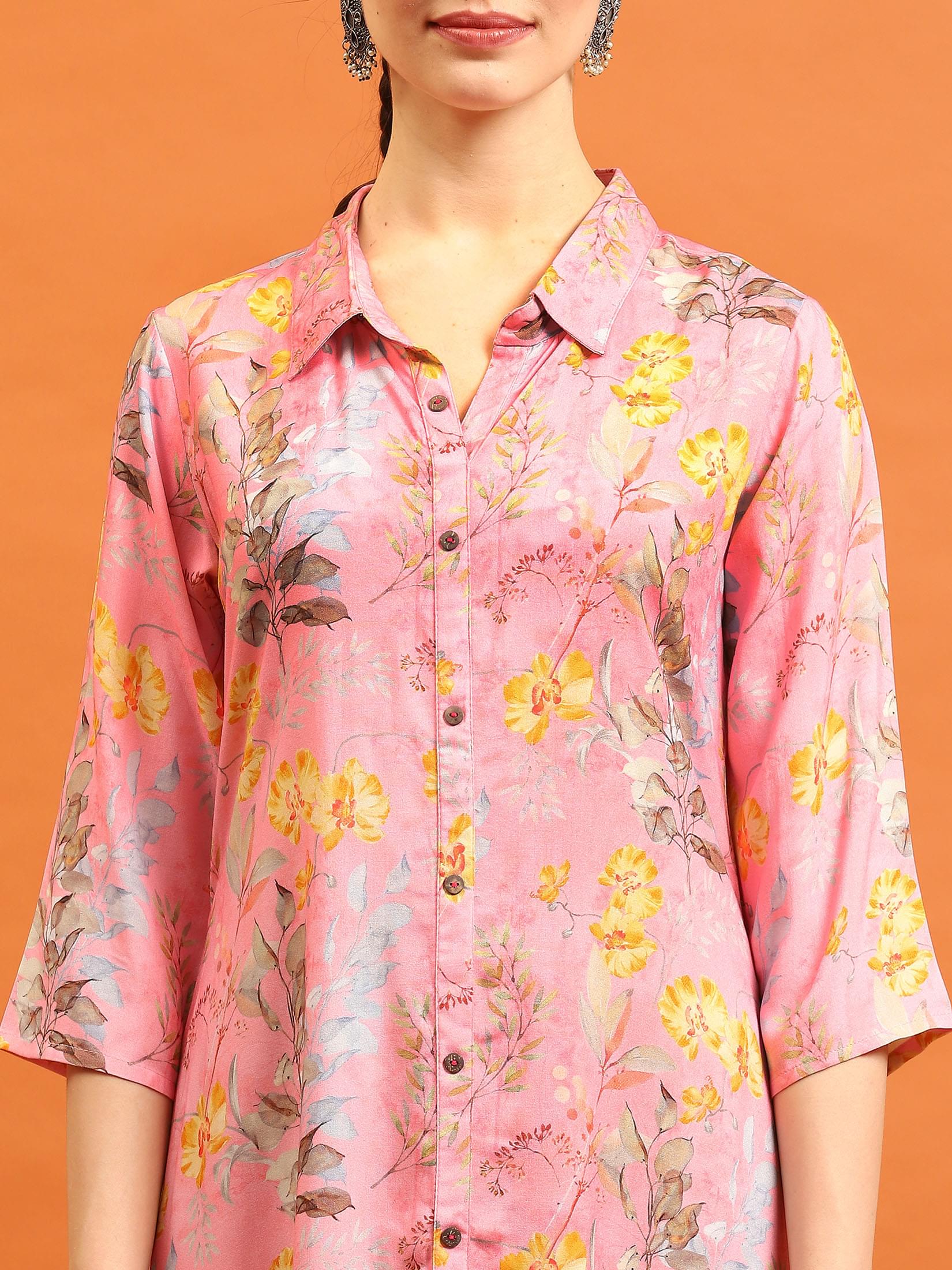Women Pink Liva Rayon Floral Printed Dress.