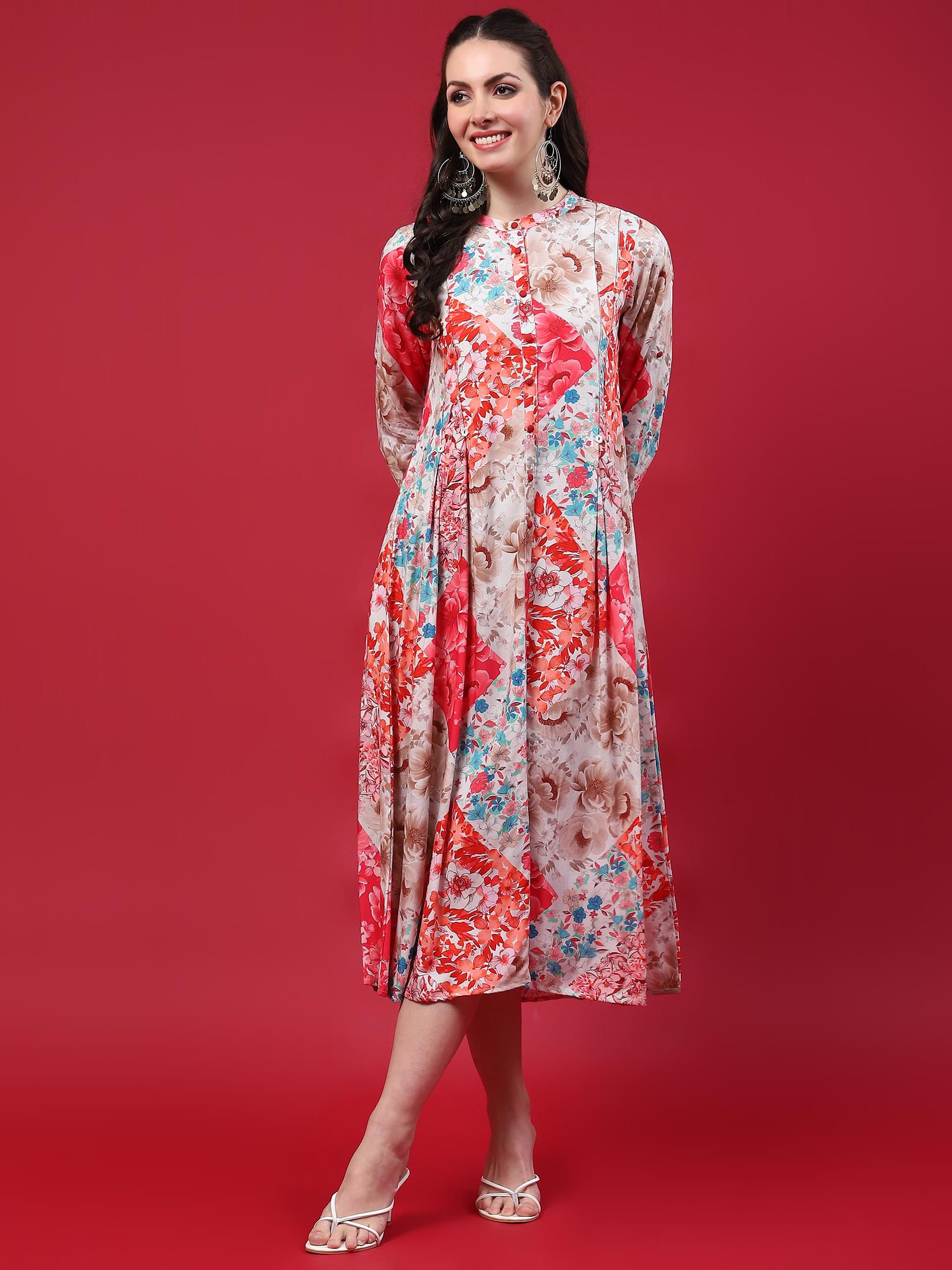 Women Multicolor Floral Printed Dress.