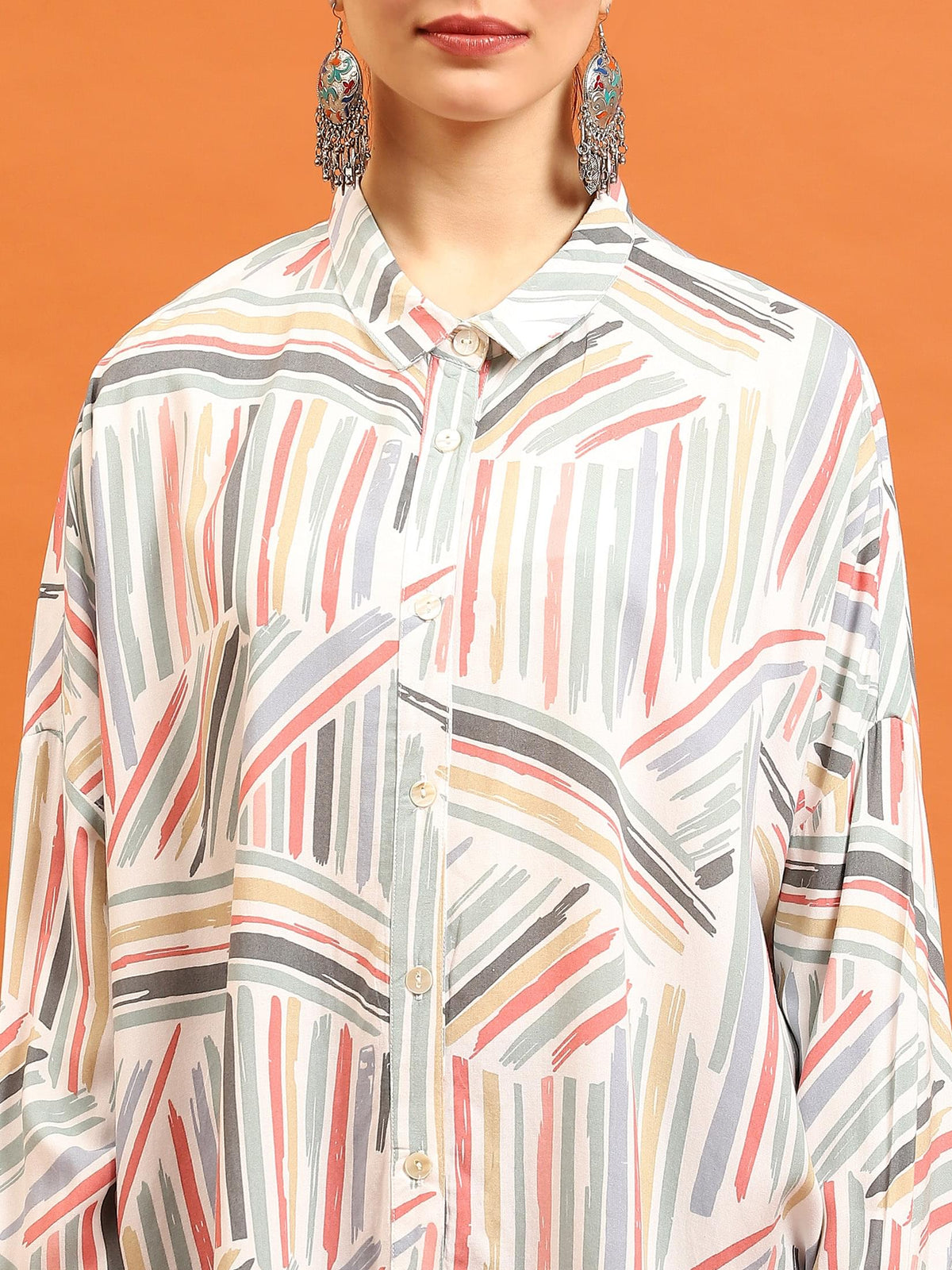 Women White Abstract Printed Shirt.