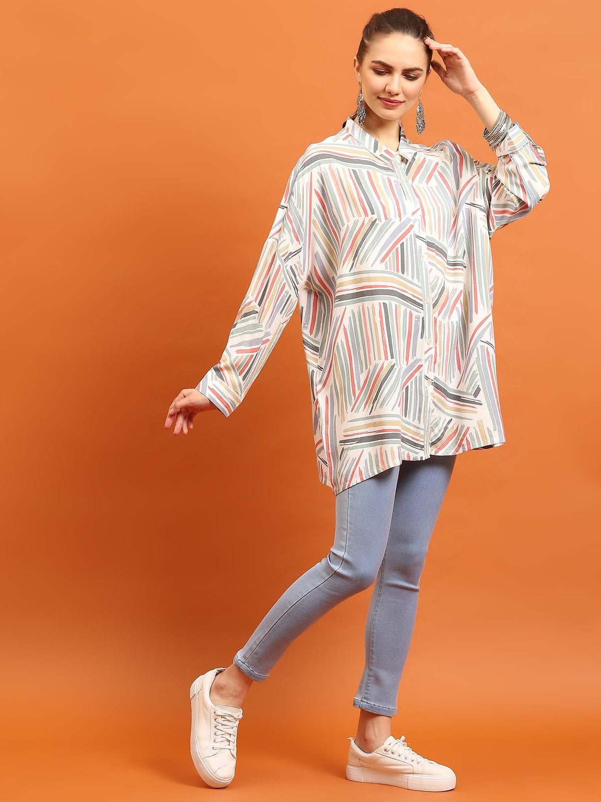 Women White Abstract Printed Shirt.