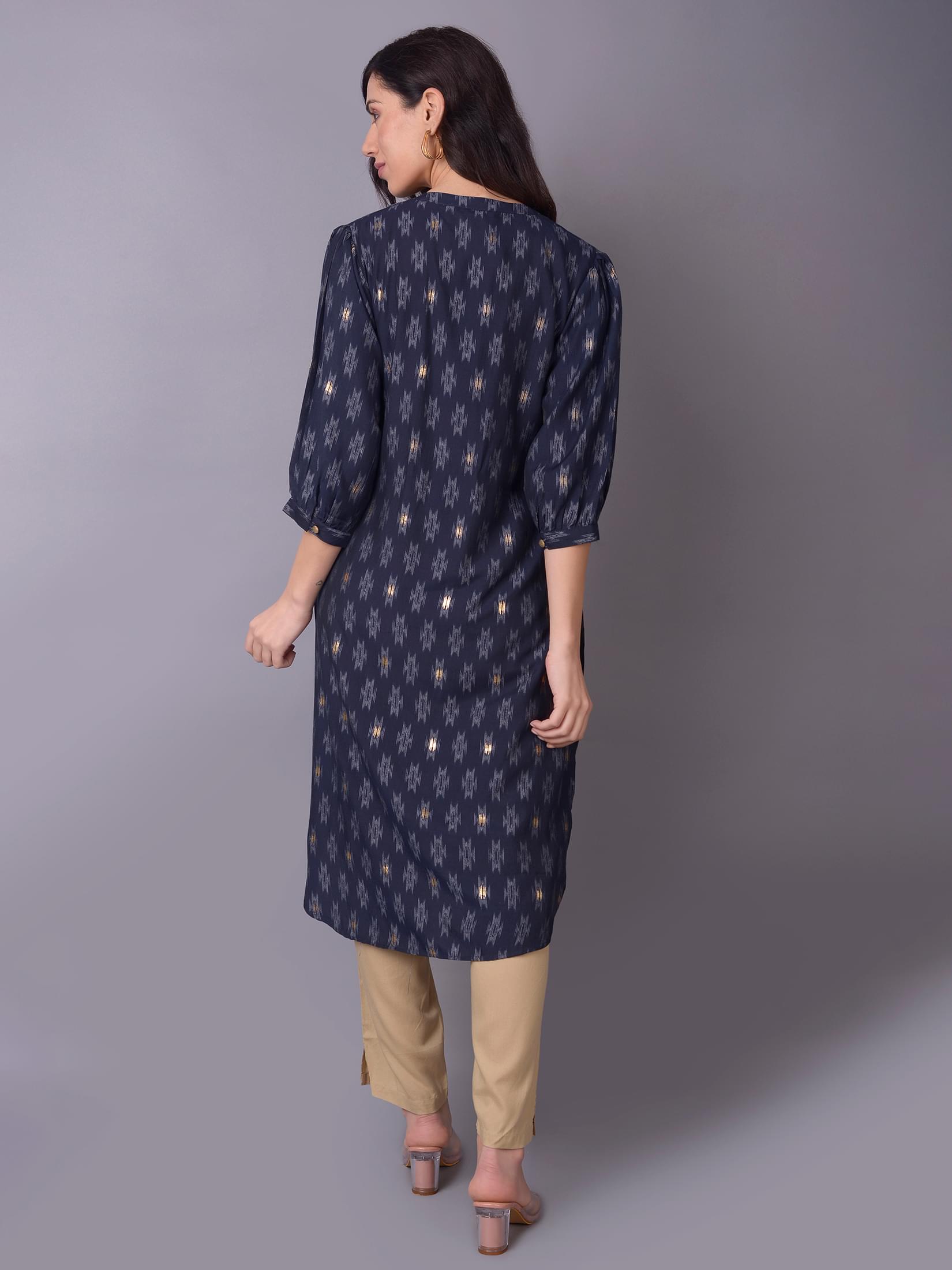 Women Navy Blue Aztec Kurta.