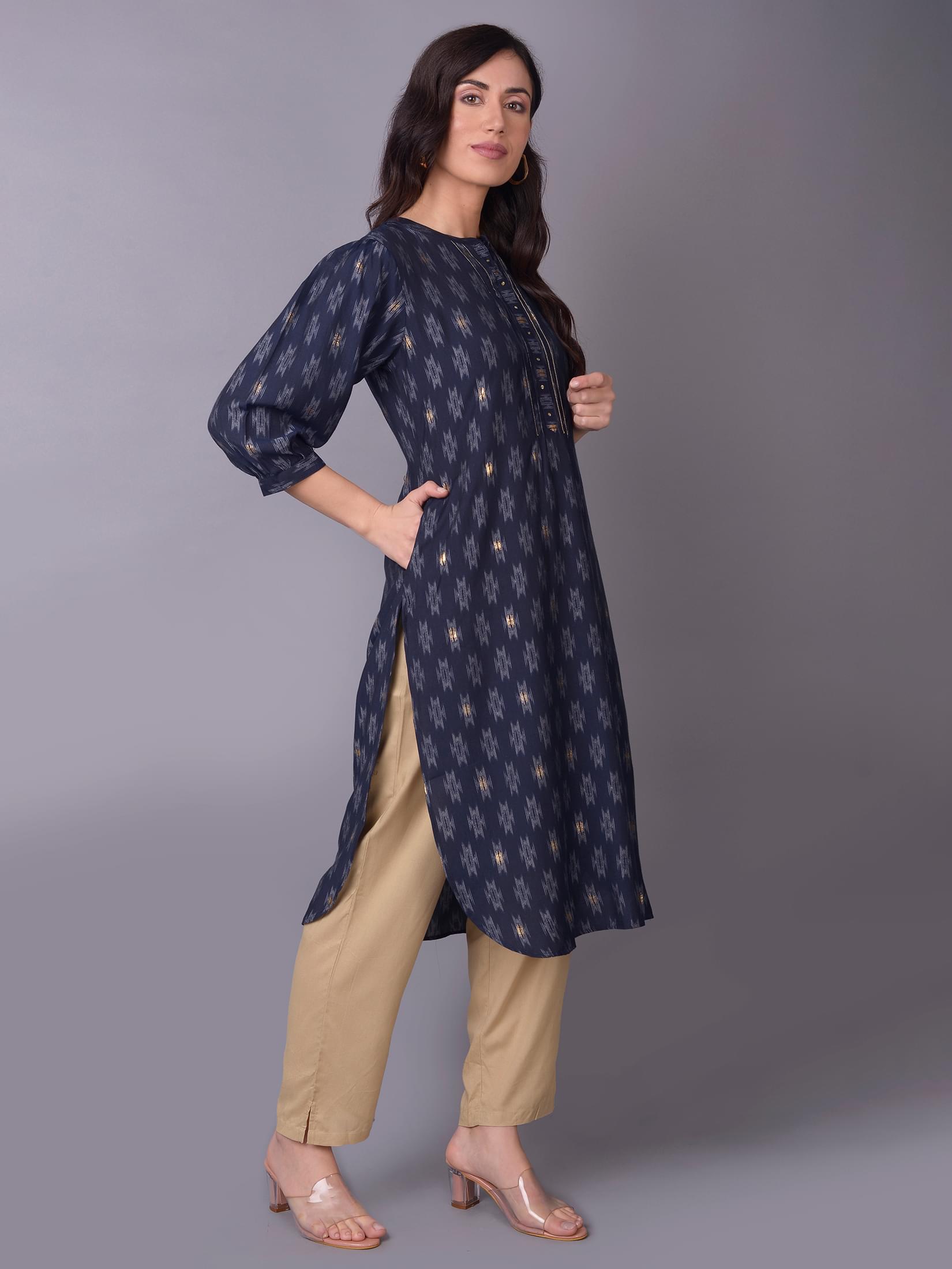 Women Navy Blue Aztec Kurta.