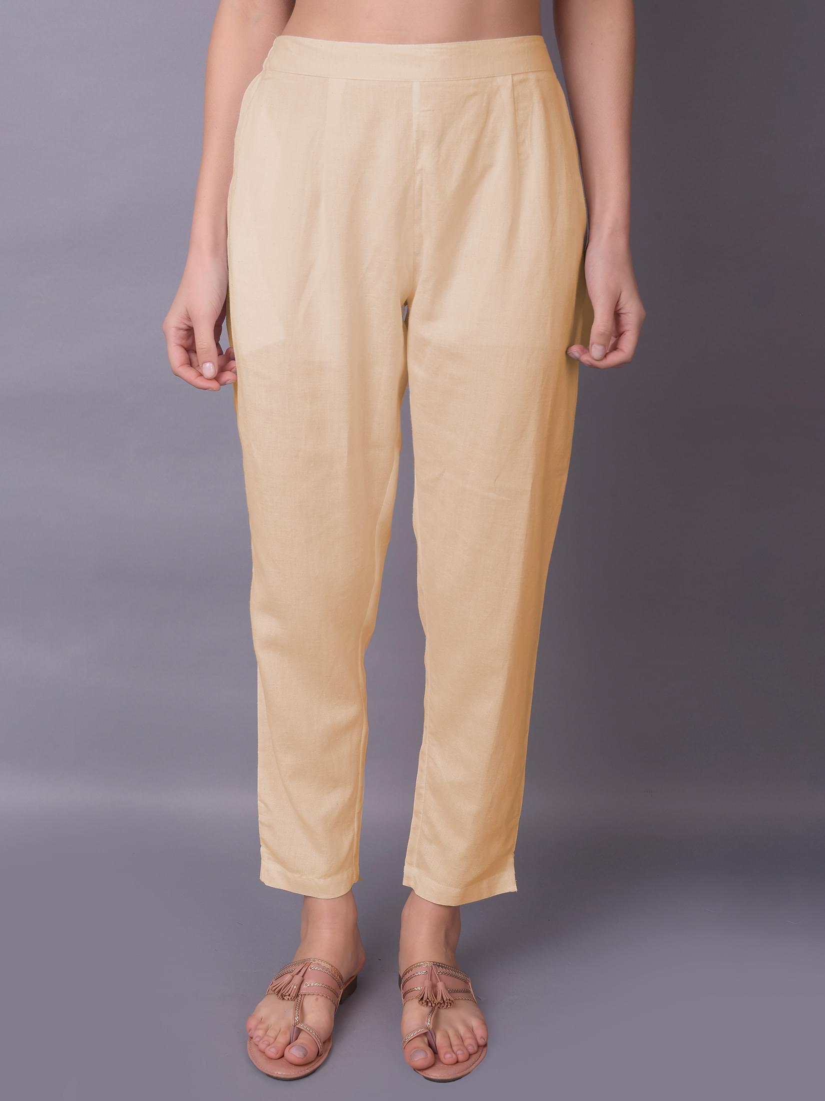 Women Plain Beige Trouser.