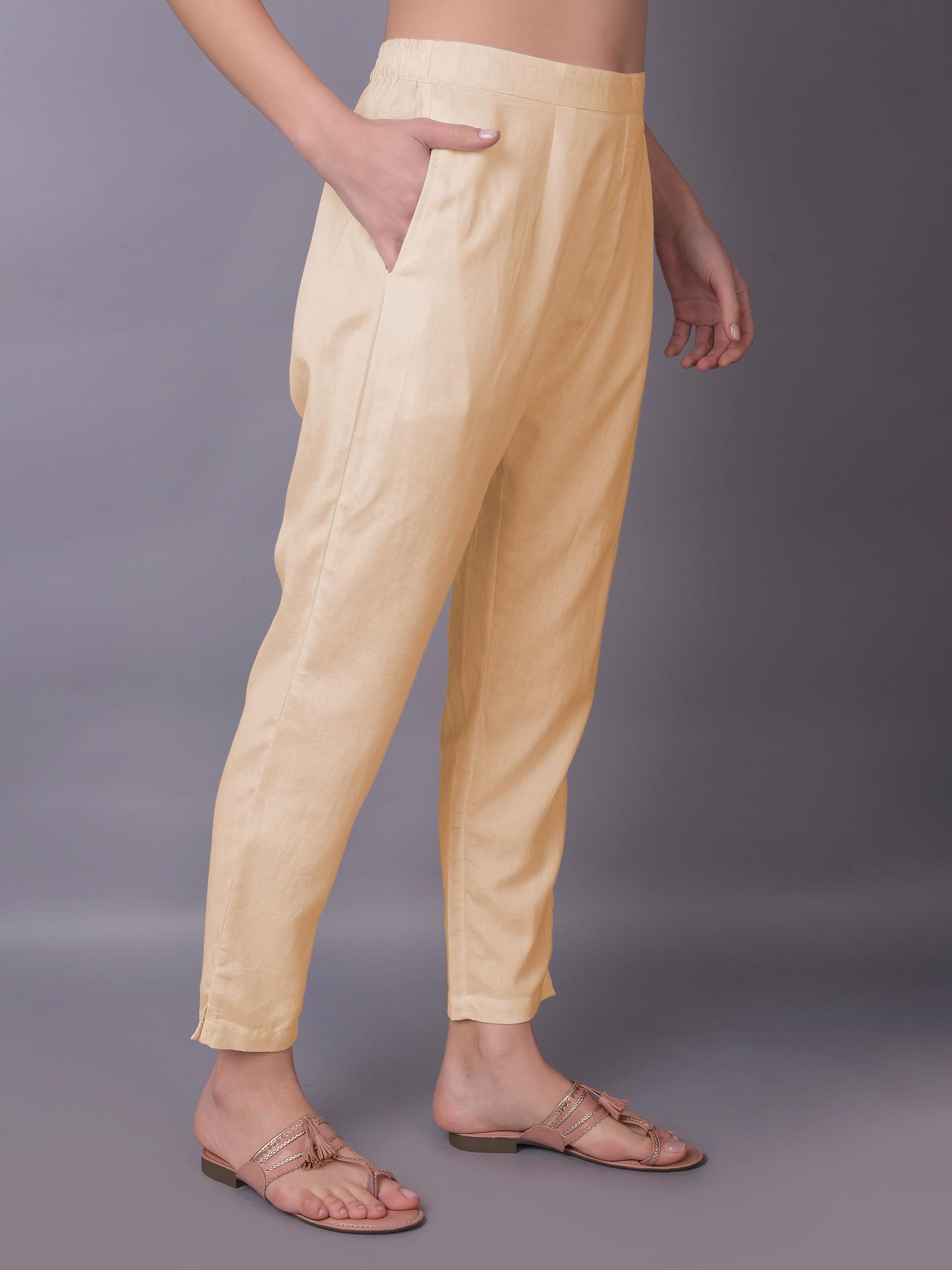 Women Plain Beige Trouser.