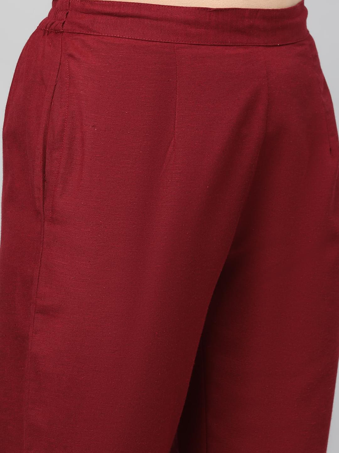 Plain Rayon Burgundy Trouser.