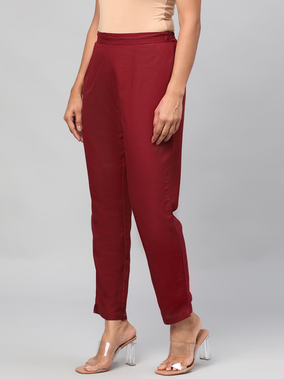 Plain Rayon Burgundy Trouser.
