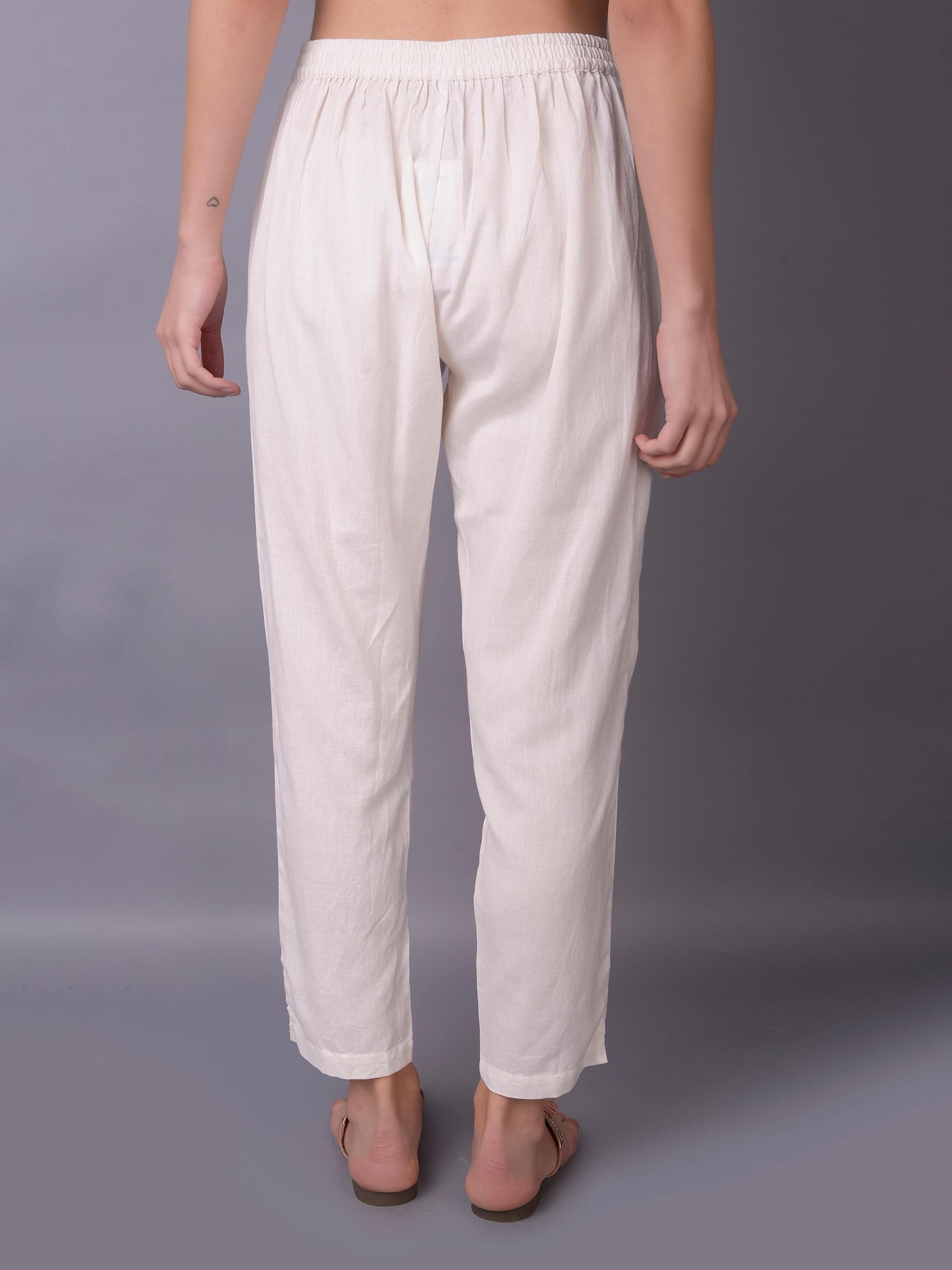 Plain Liva Rayon Off White Trouser.