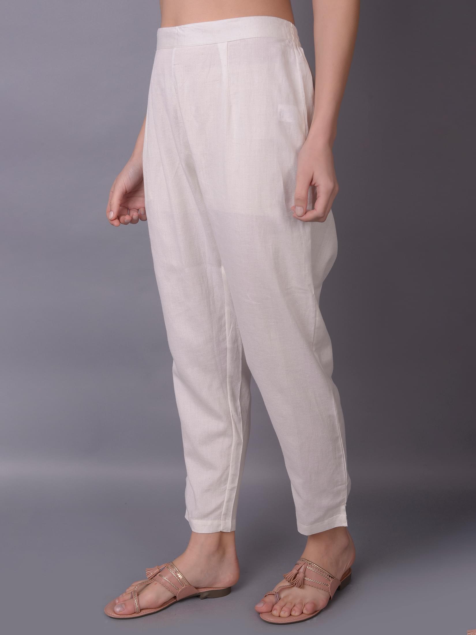Plain Liva Rayon Off White Trouser.