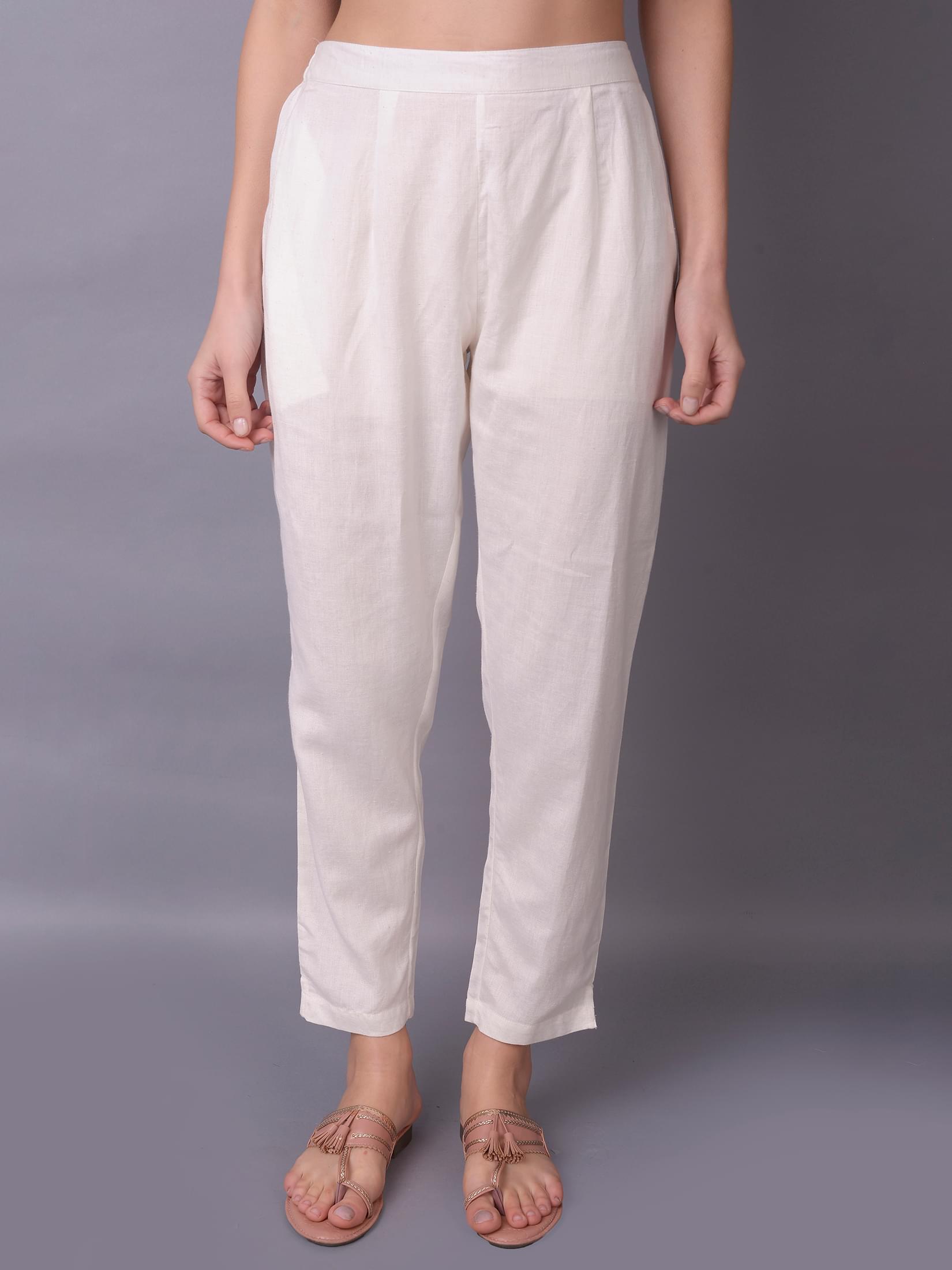 Plain Liva Rayon Off White Trouser.
