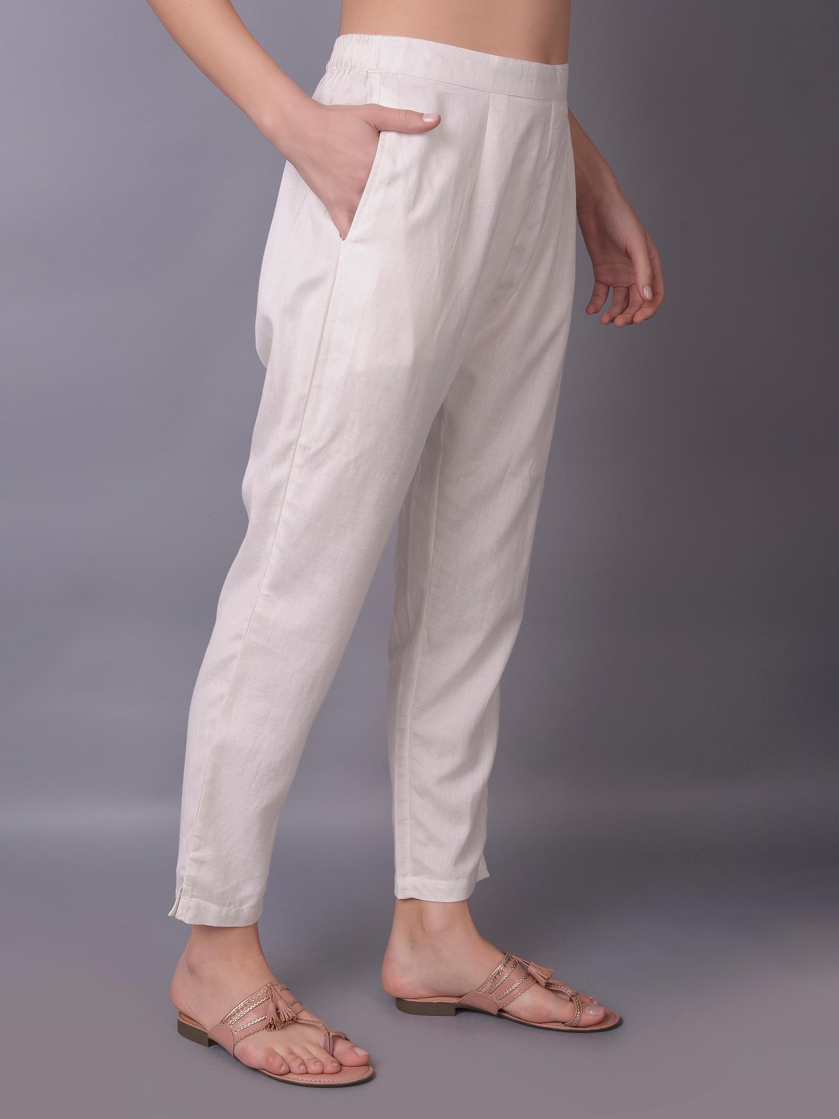 Plain Liva Rayon Off White Trouser.