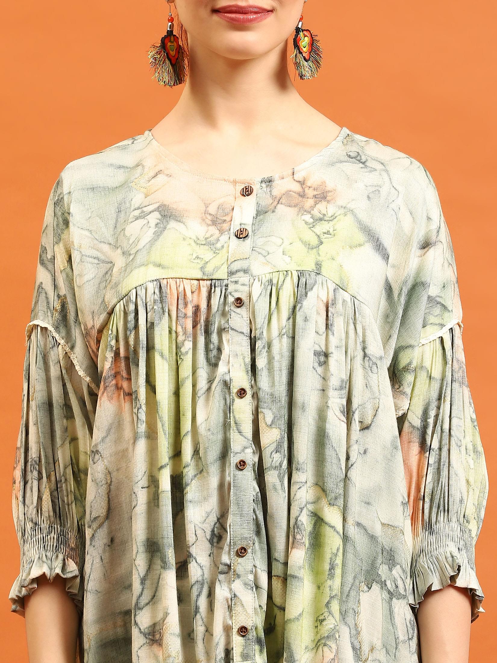 Women Green Abstract Boxy Fit Tunic.