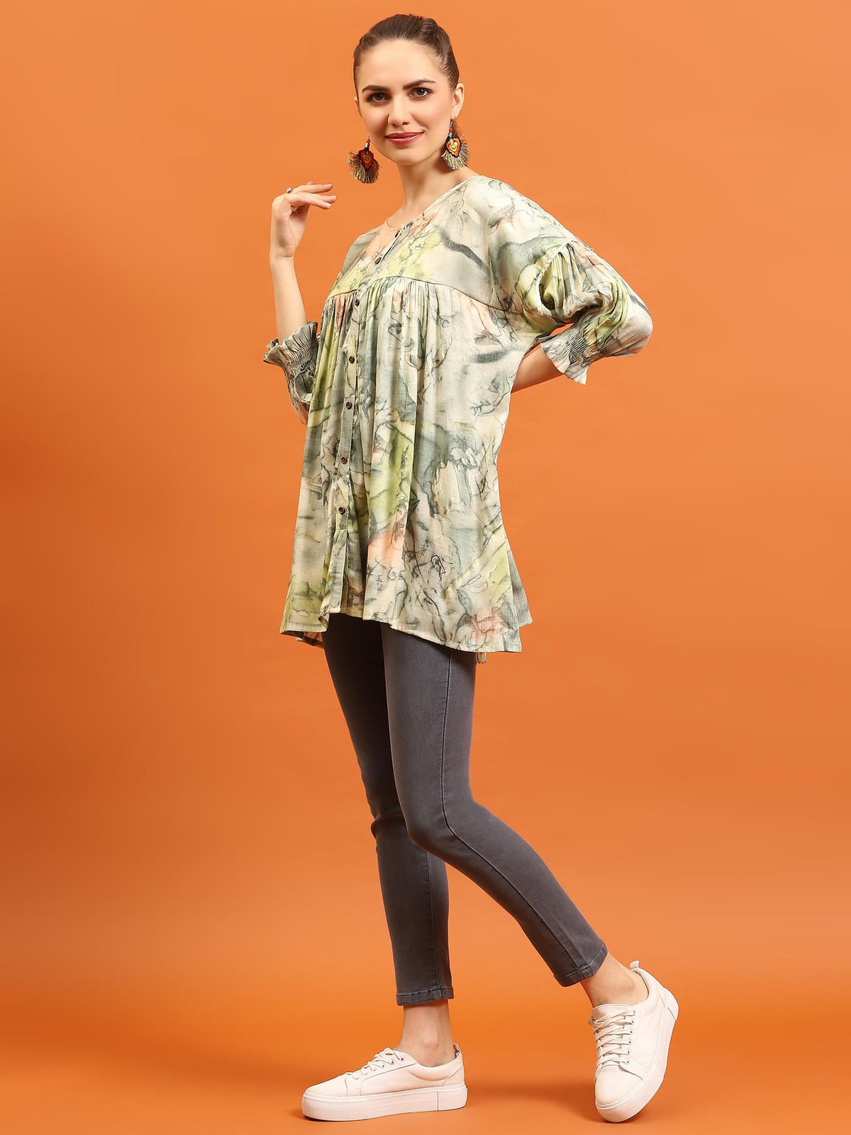 Women Green Abstract Boxy Fit Tunic.