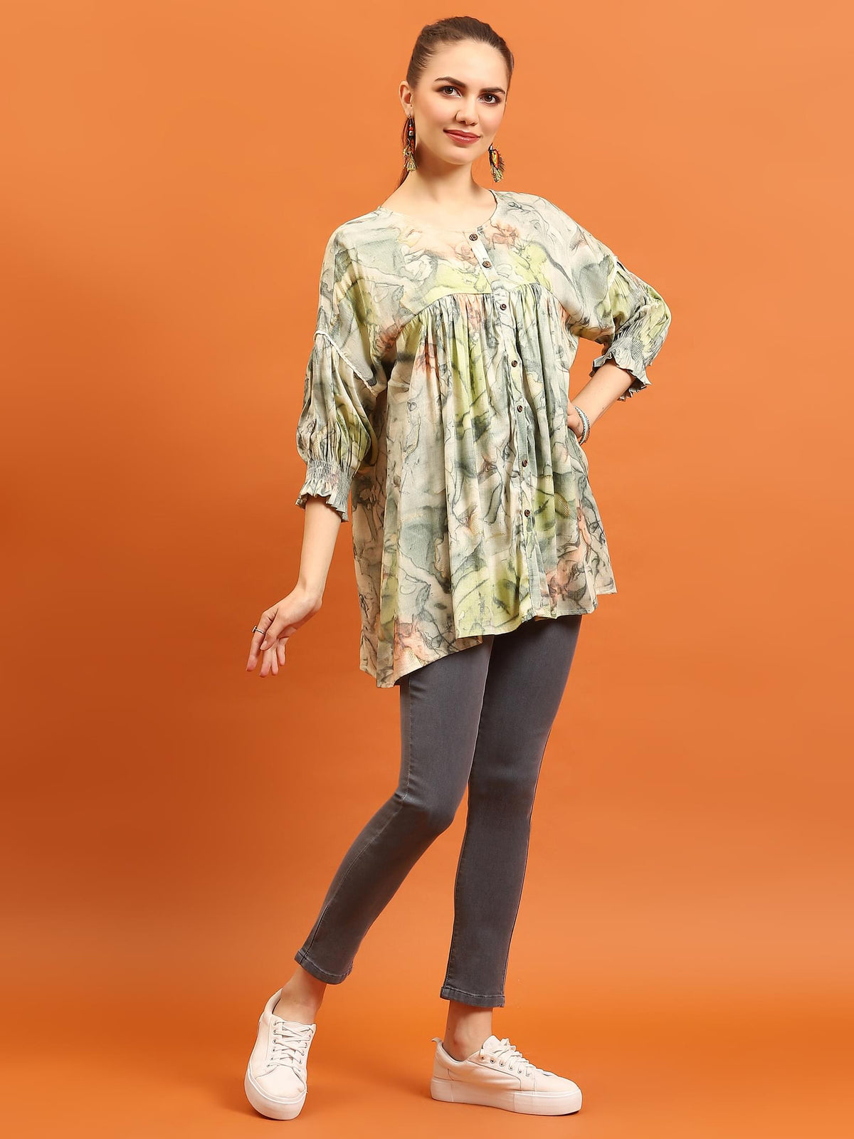 Women Green Abstract Boxy Fit Tunic.