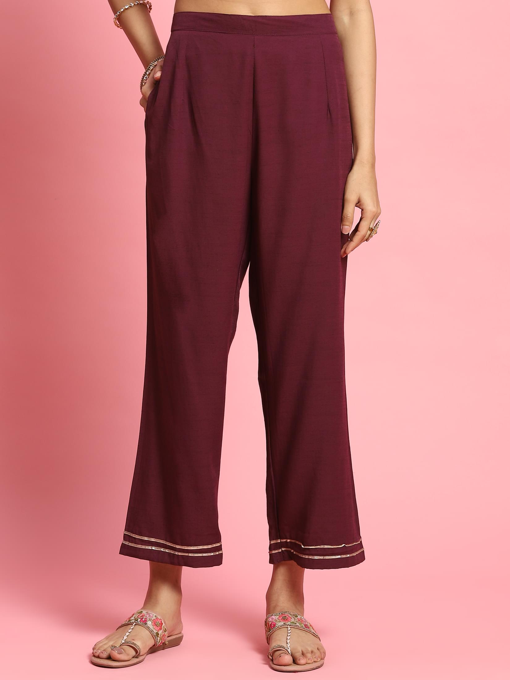 Women Lilac Embroidered Kurta Wide Pant Dupatta.