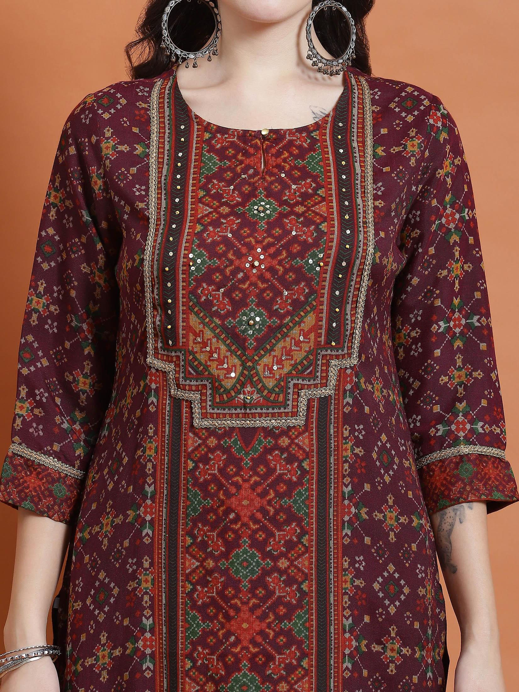 Women Purple Geometric Print Kurta.