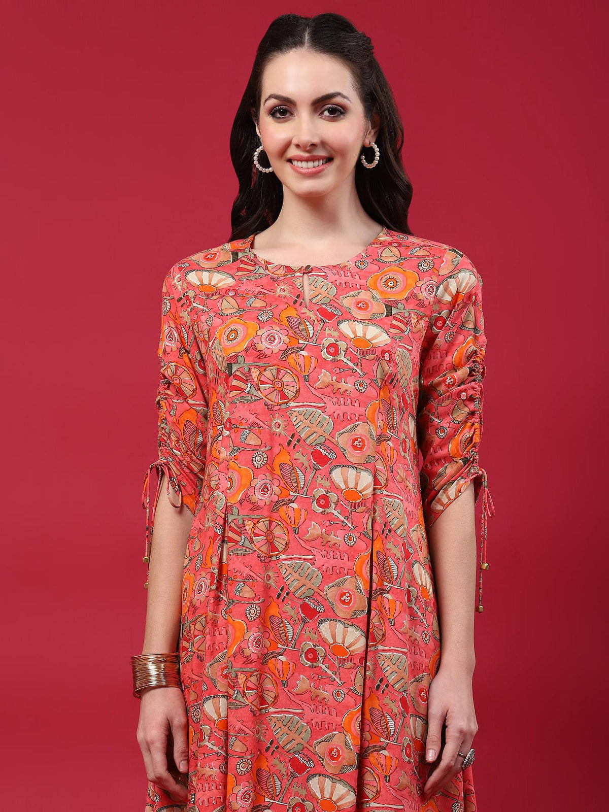 Women Peach Abstract Printed Co-Ord Set.