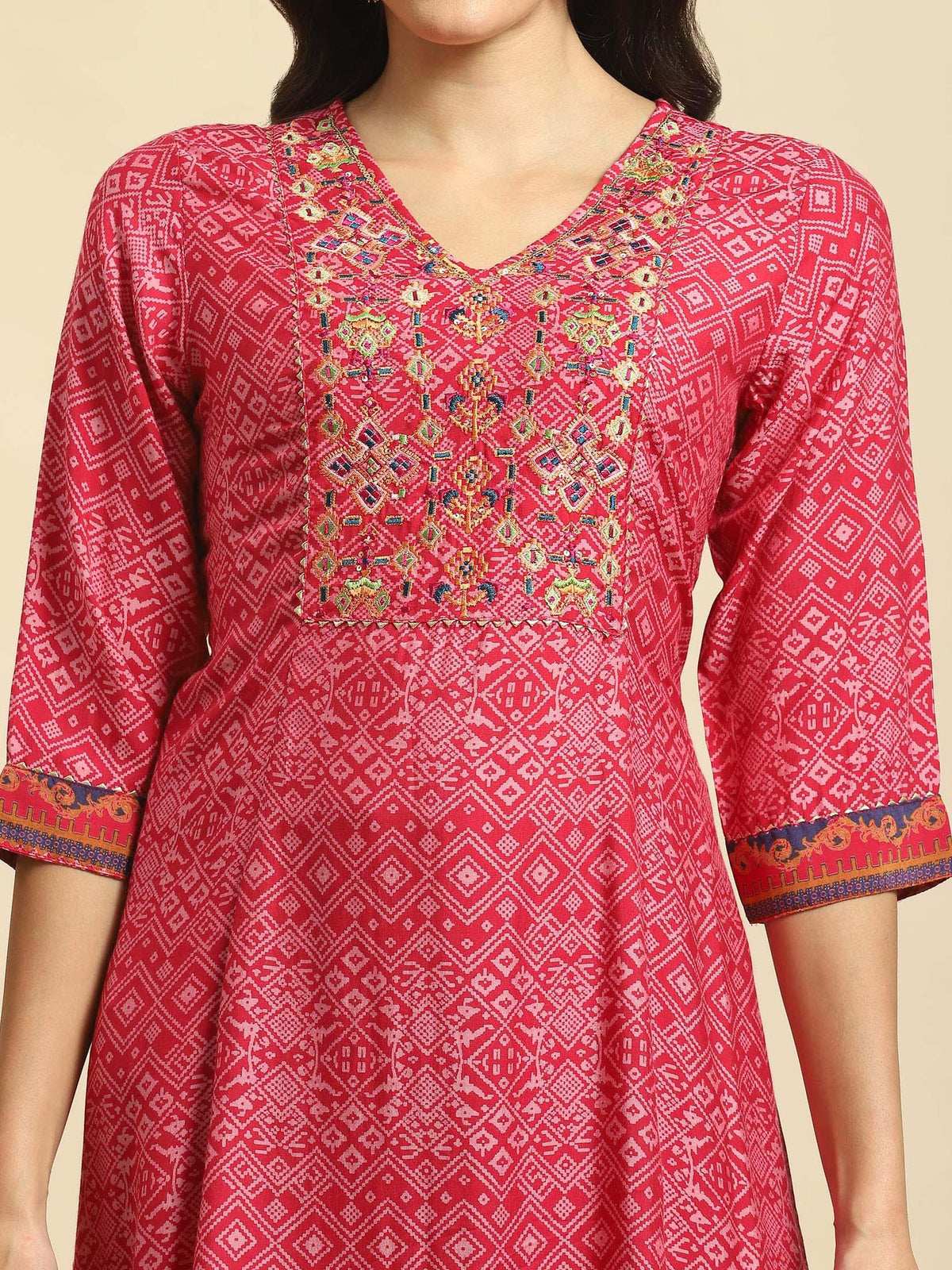 Women Magenta Embroidered Kurta Trouser Dupatta.