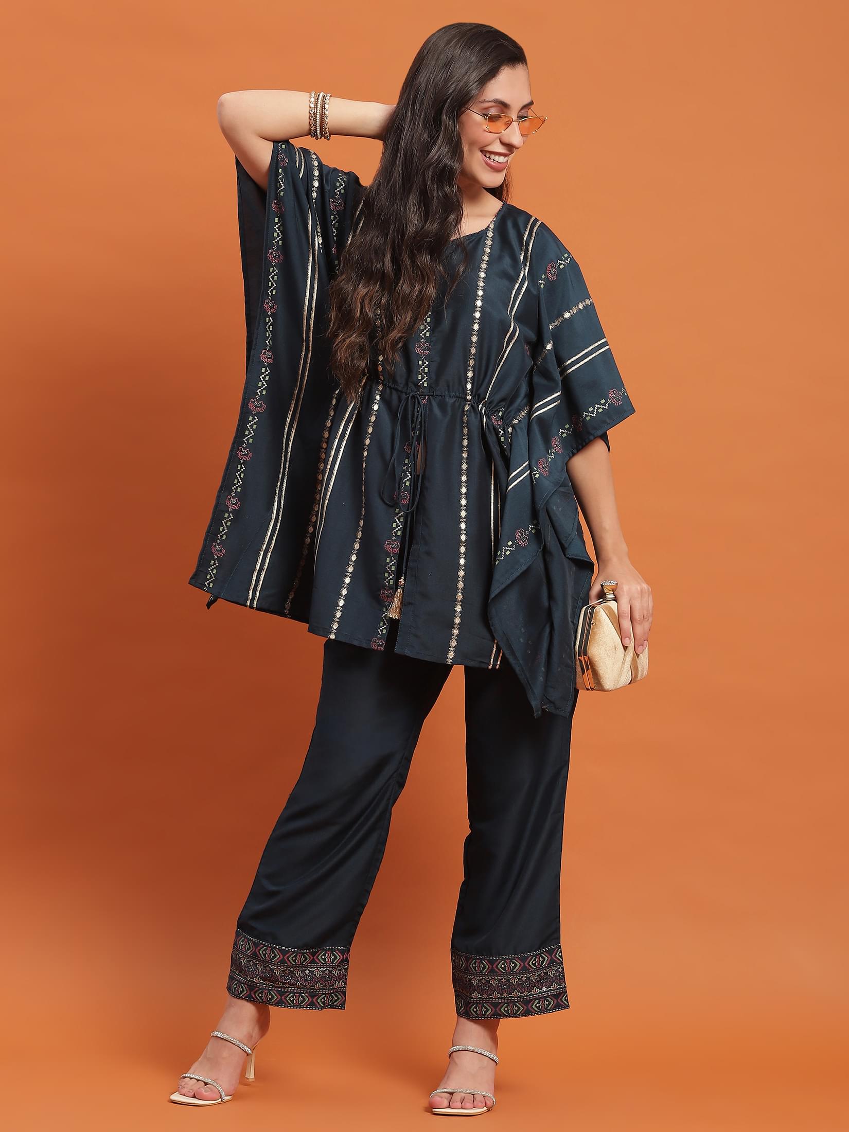 Women Blue Printed Co-Ord Set.
