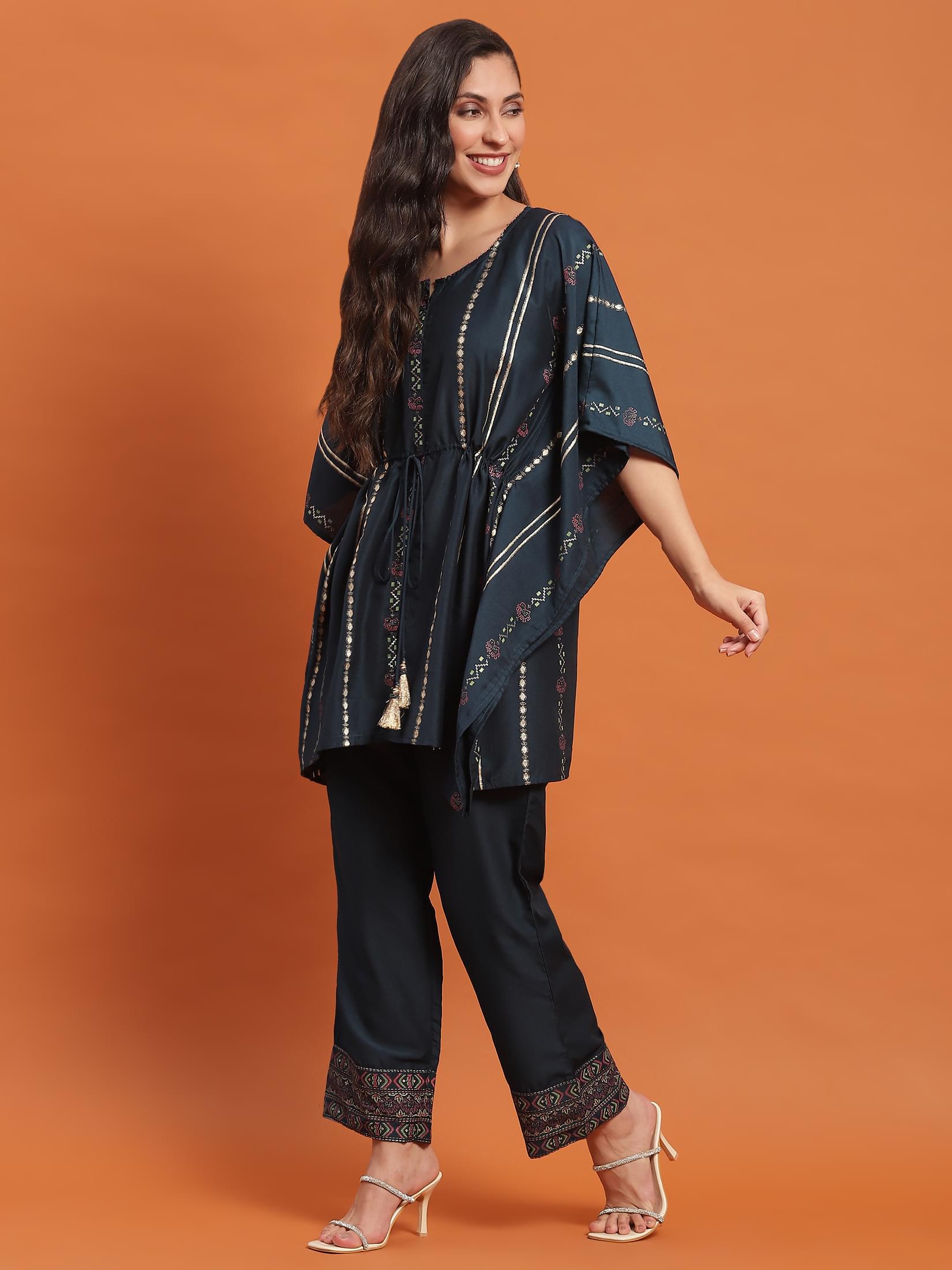 Women Blue Printed Co-Ord Set.