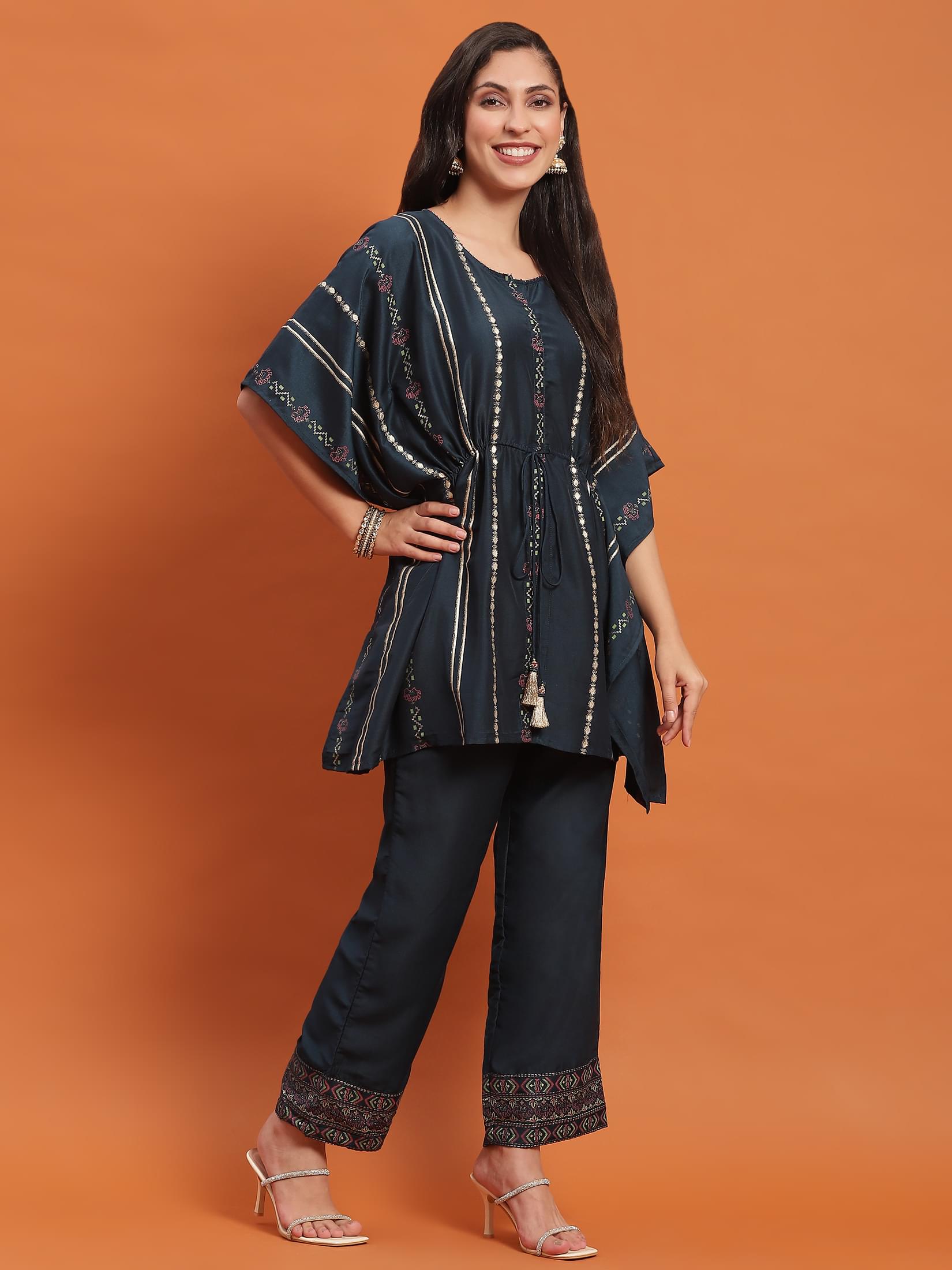 Women Blue Printed Co-Ord Set.