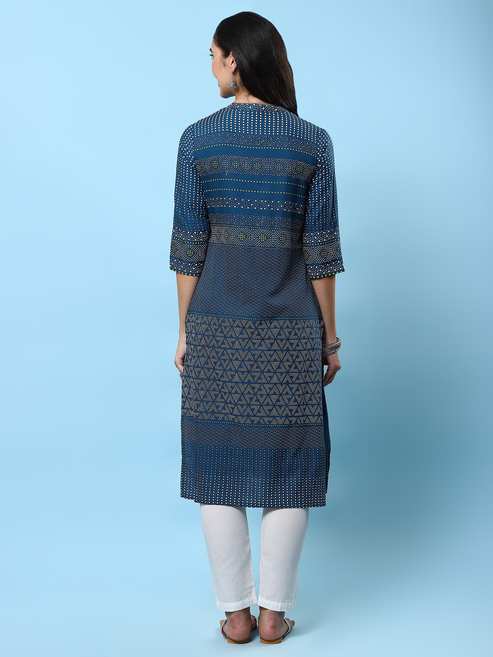 Women Blue Geometric Printed Kurta.