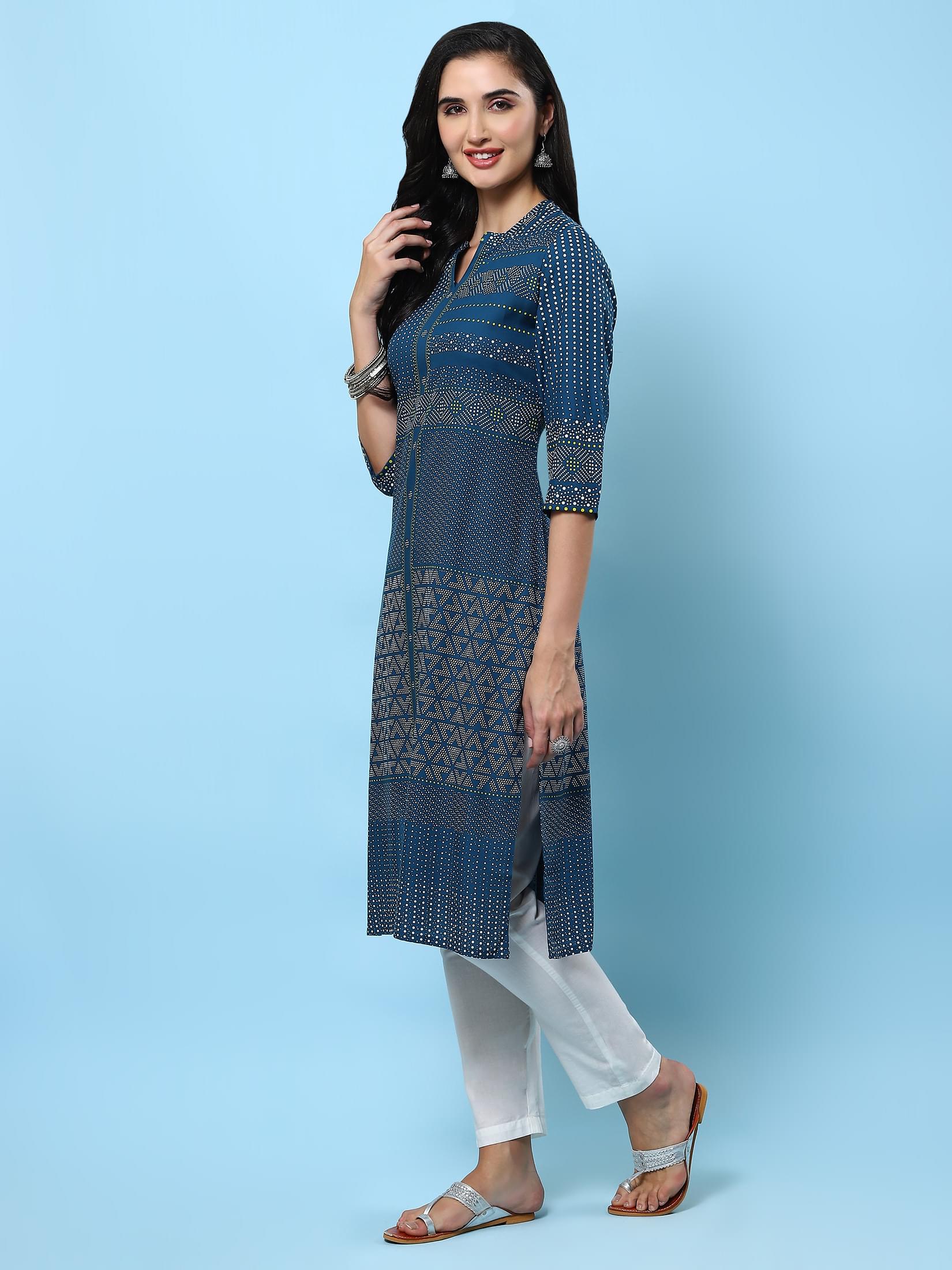 Women Blue Geometric Printed Kurta.