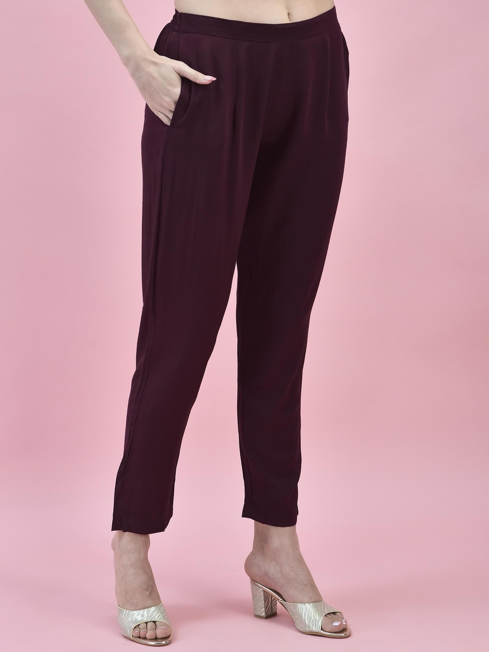 Women Poly Viscose Purple Printed Kurta With Trouser.