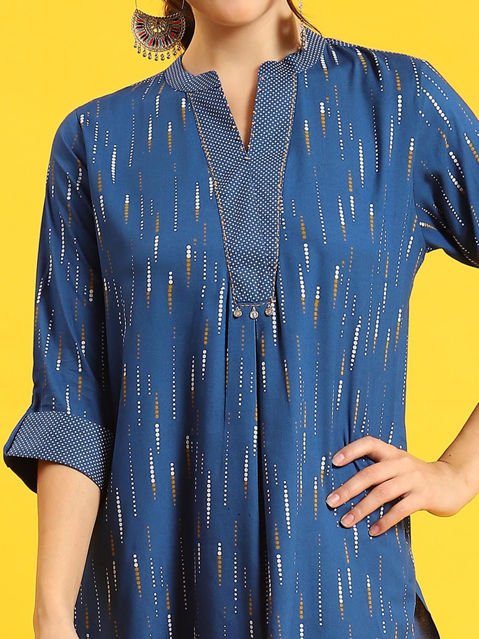 Women Blue Printed Tunic.