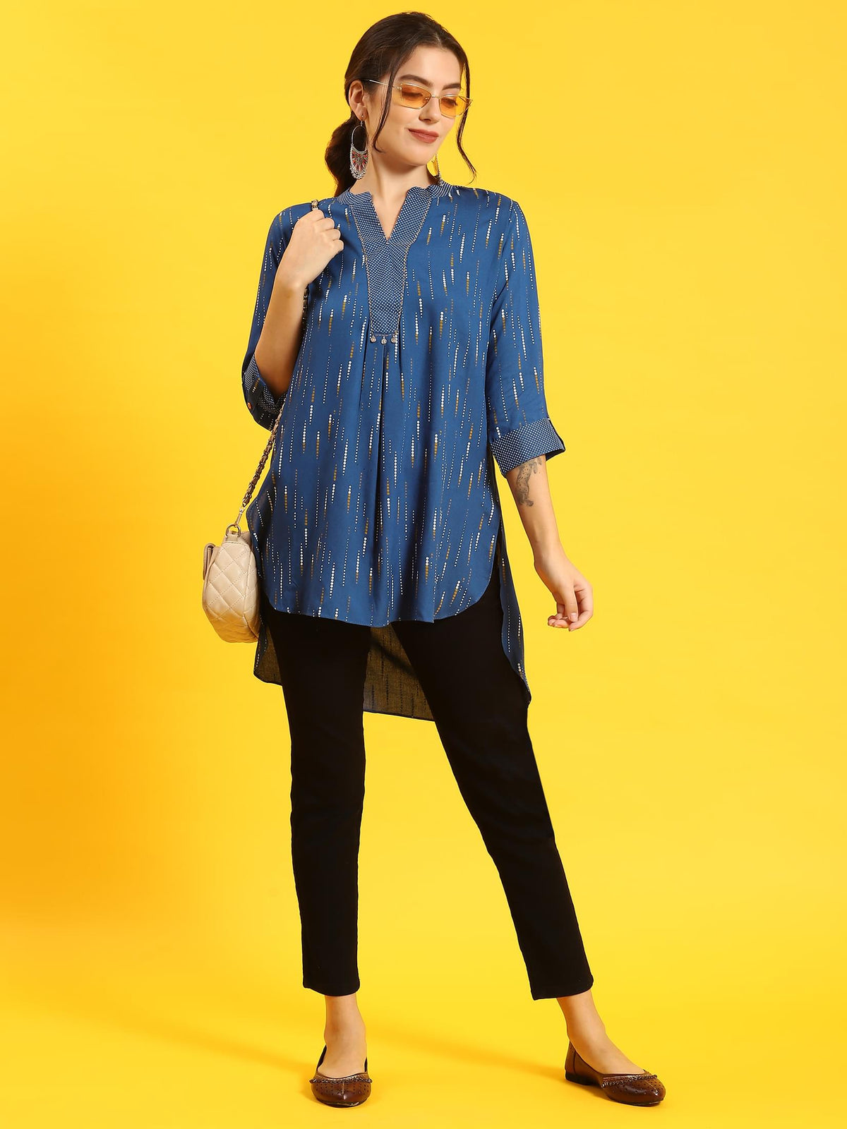 Women Blue Printed Tunic.