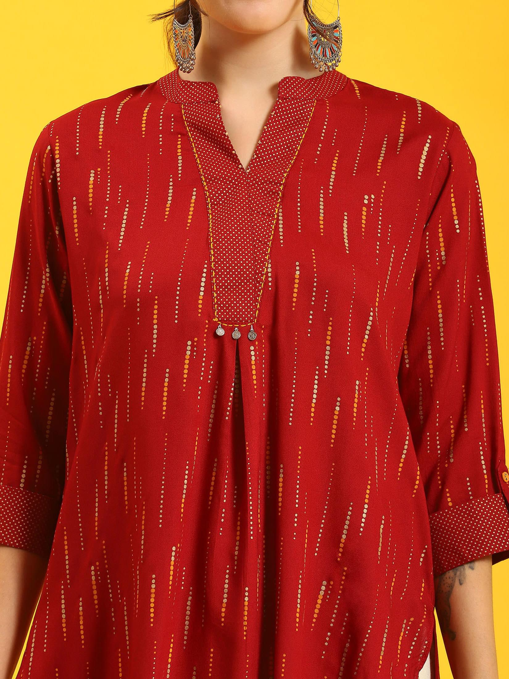 Women Maroon Printed Tunic.